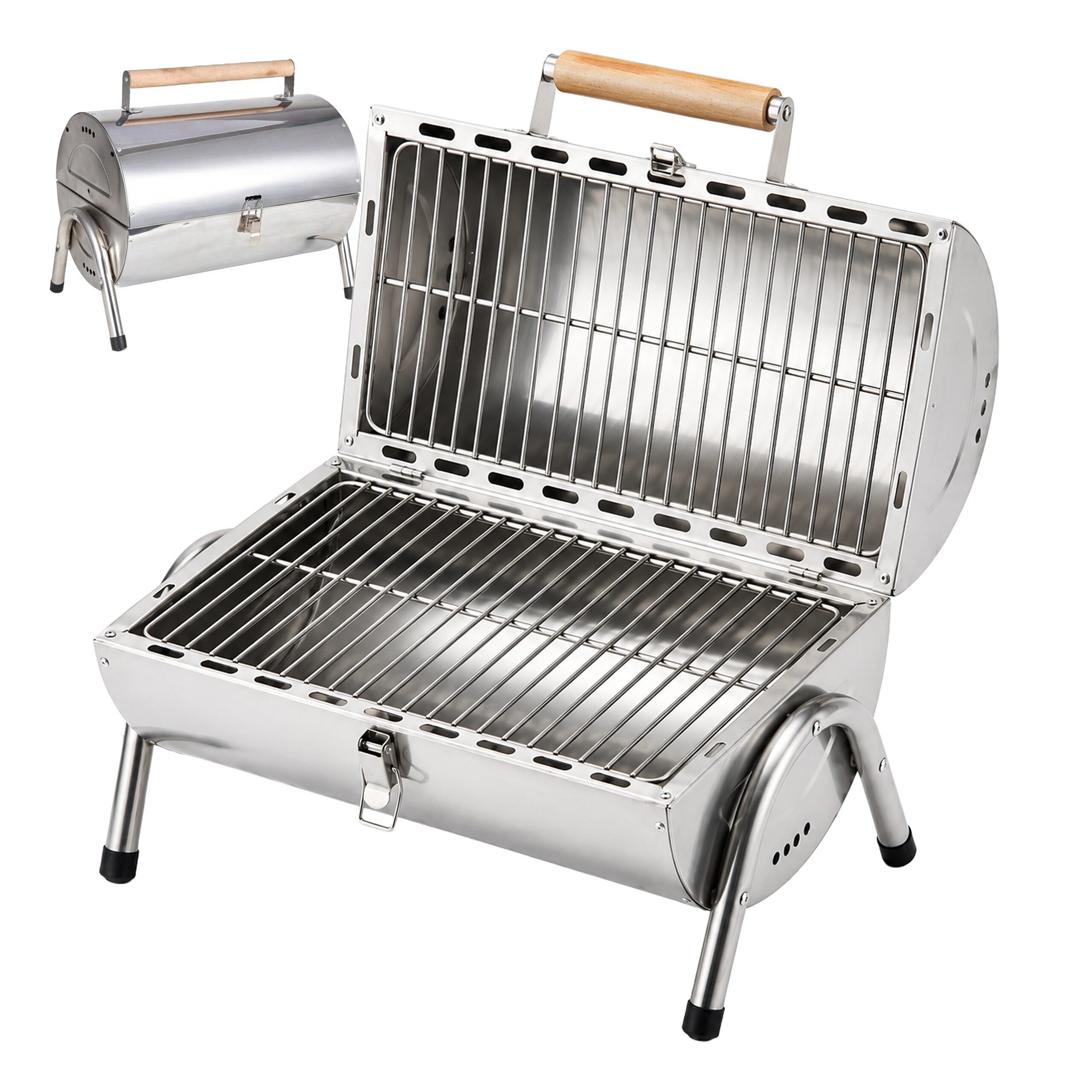 relaxdays Holzkohlegrill Tischgrill mit 2 Grillflächen