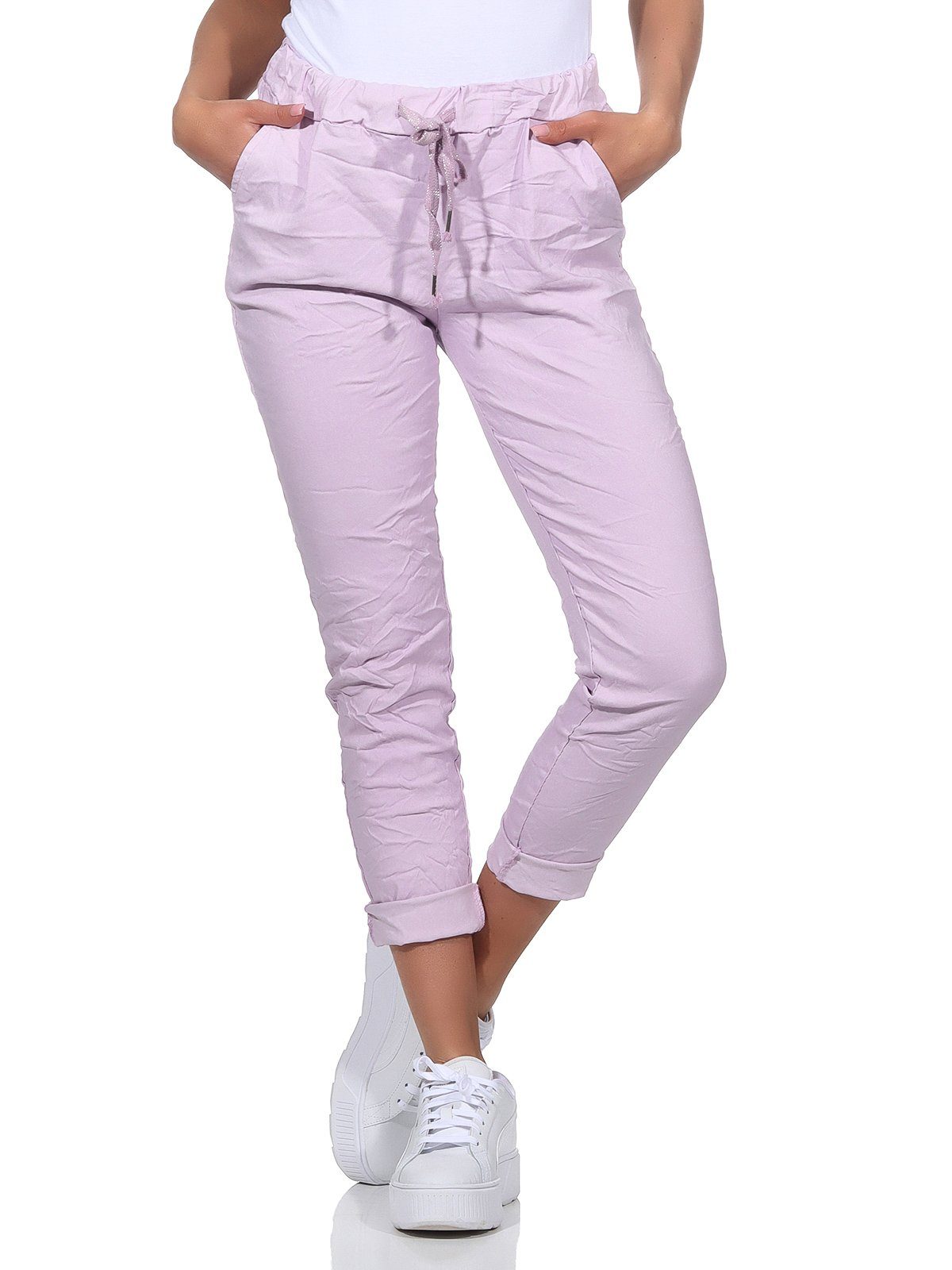 Aurela Damenmode Chinohose Körpergröße auch Schlupfhose Stretch-Jeans Schlupfhose großen Damen Flieder modischen in Sommerhose Sommerfarben, Größen 1,69m in erhältlich, max. leichte