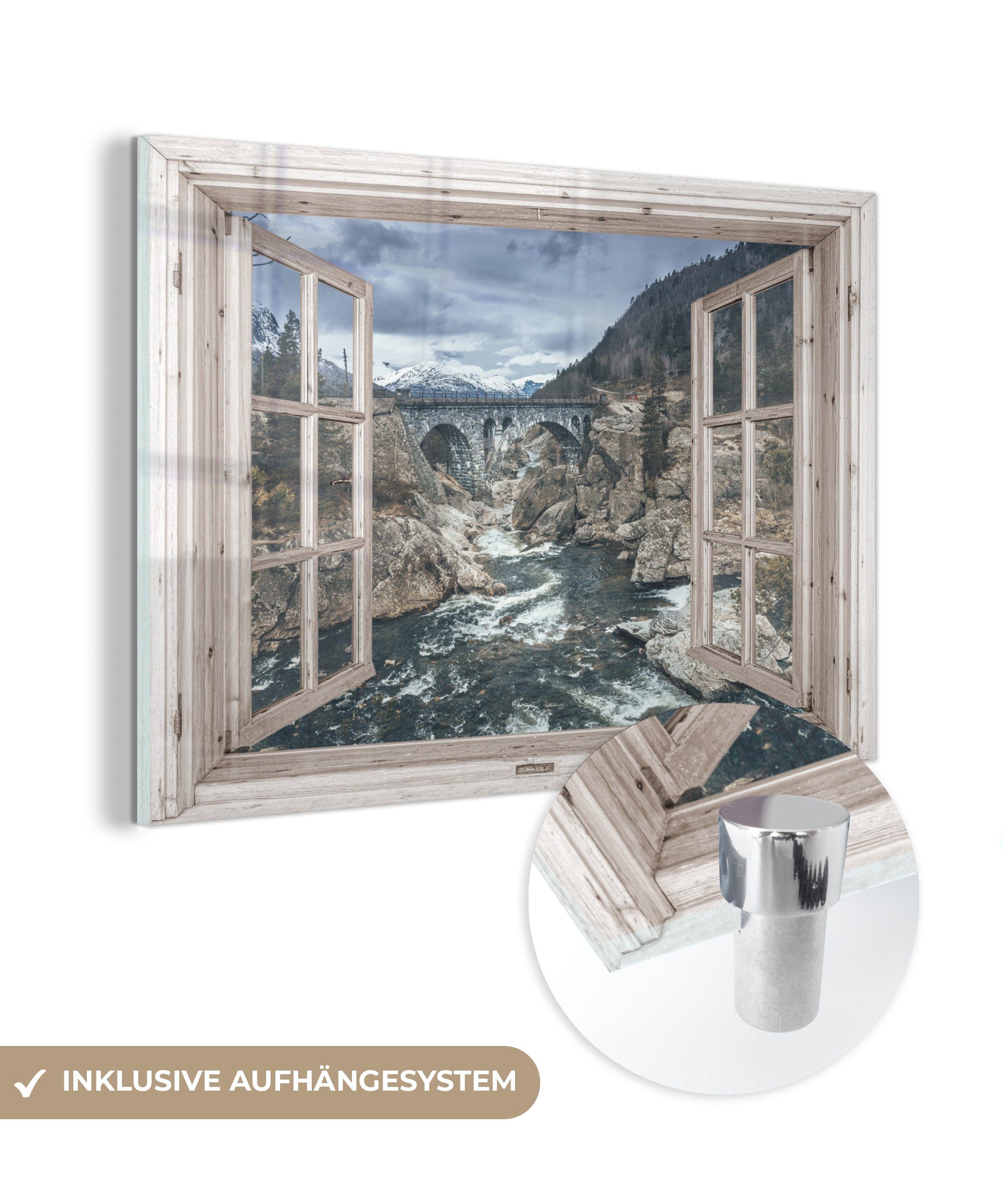 MuchoWow Acrylglasbild Aussicht - auf Glasbilder Glas - Foto - - (1 auf Wandbild - Wanddekoration Bilder St), Brücke Glas Wasser