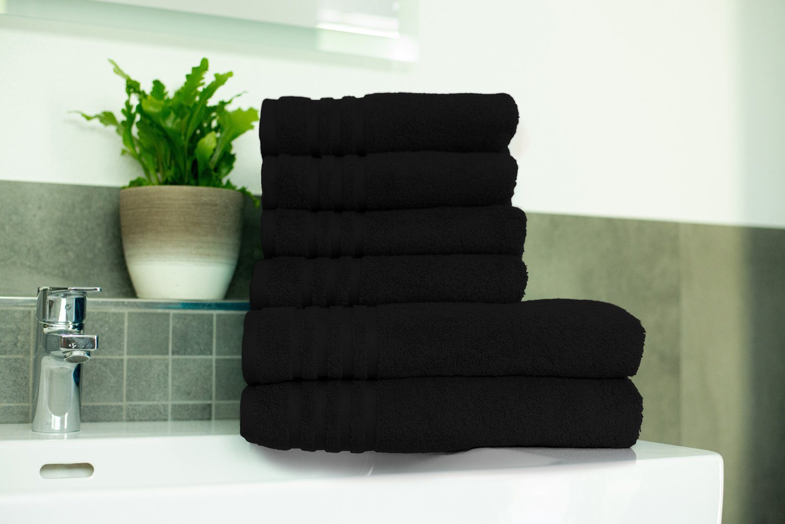 Rapp Handtuch Set Walkfrottee, in (Set, Verona, 100% Duschtuch Bordüre Badetuch Badaustattung mit schwarz Baumwolle Handtücher Uni-Farben 6-tlg),