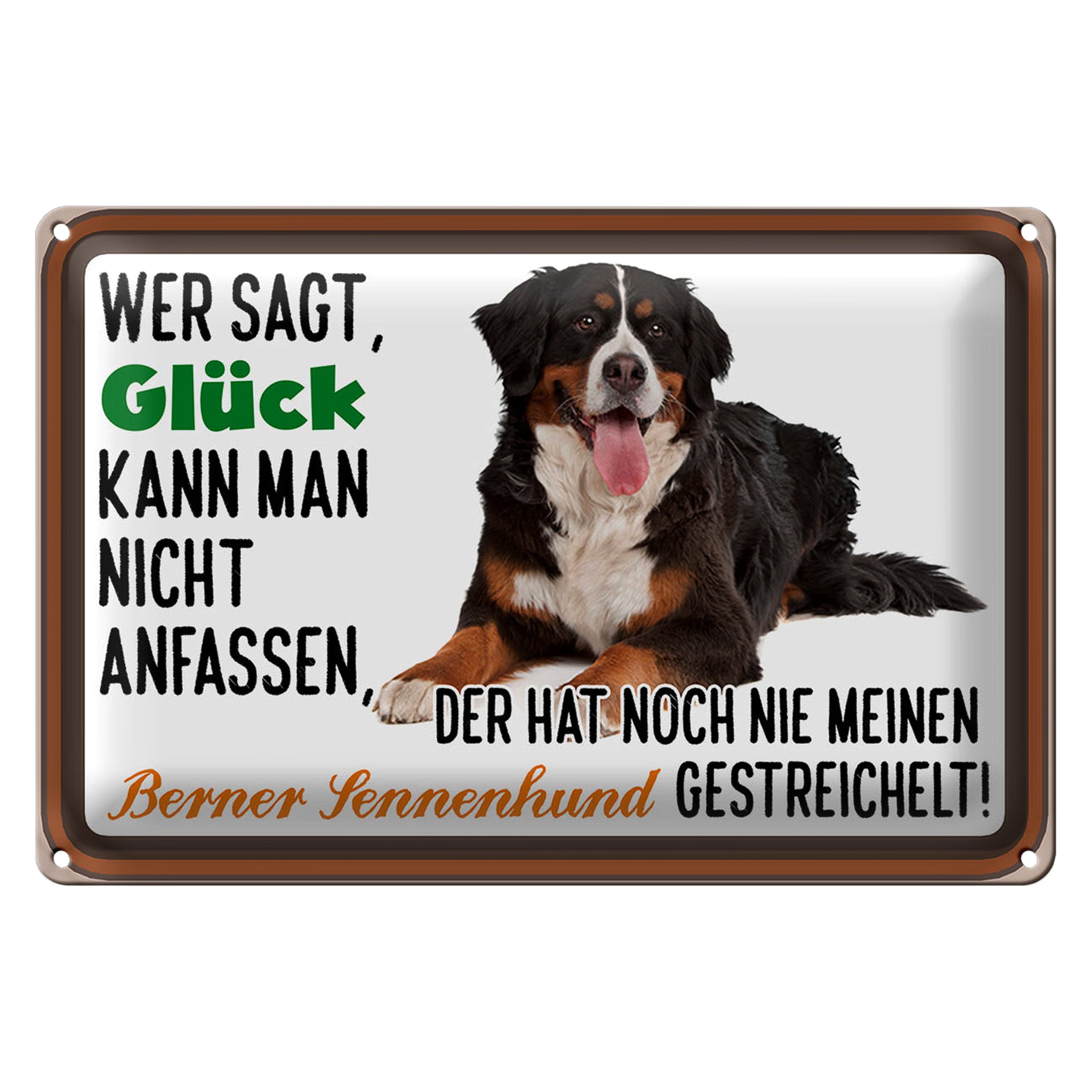 Roomando Metallschild Spruch 18x12cm wer sagt Glück Berner Sennenhund