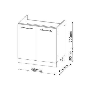 Vicco Spülenunterschrank Küchenunterschrank 80 cm Fame-Line Anthrazit Goldkraft