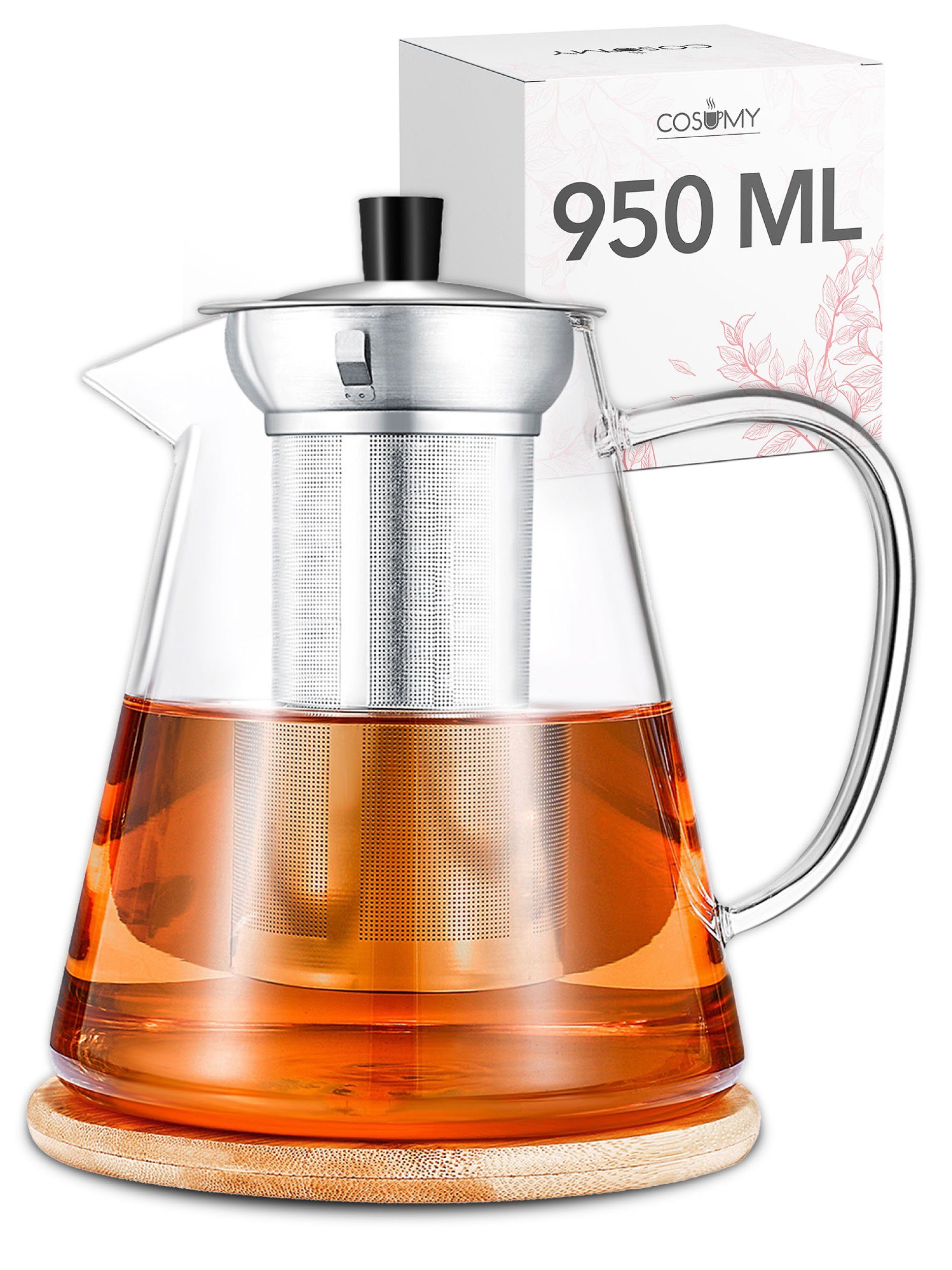 Cosumy Teekanne »Teekanne 950 ml mit Filter«, 0,95 l, (Set, Teekanne mit  Siebeinsatz und Untersetzer), mit Siebeinsatz 950ml inkl. Untersetzer -  Spülmaschinenfest - Hitzebeständig online kaufen | OTTO