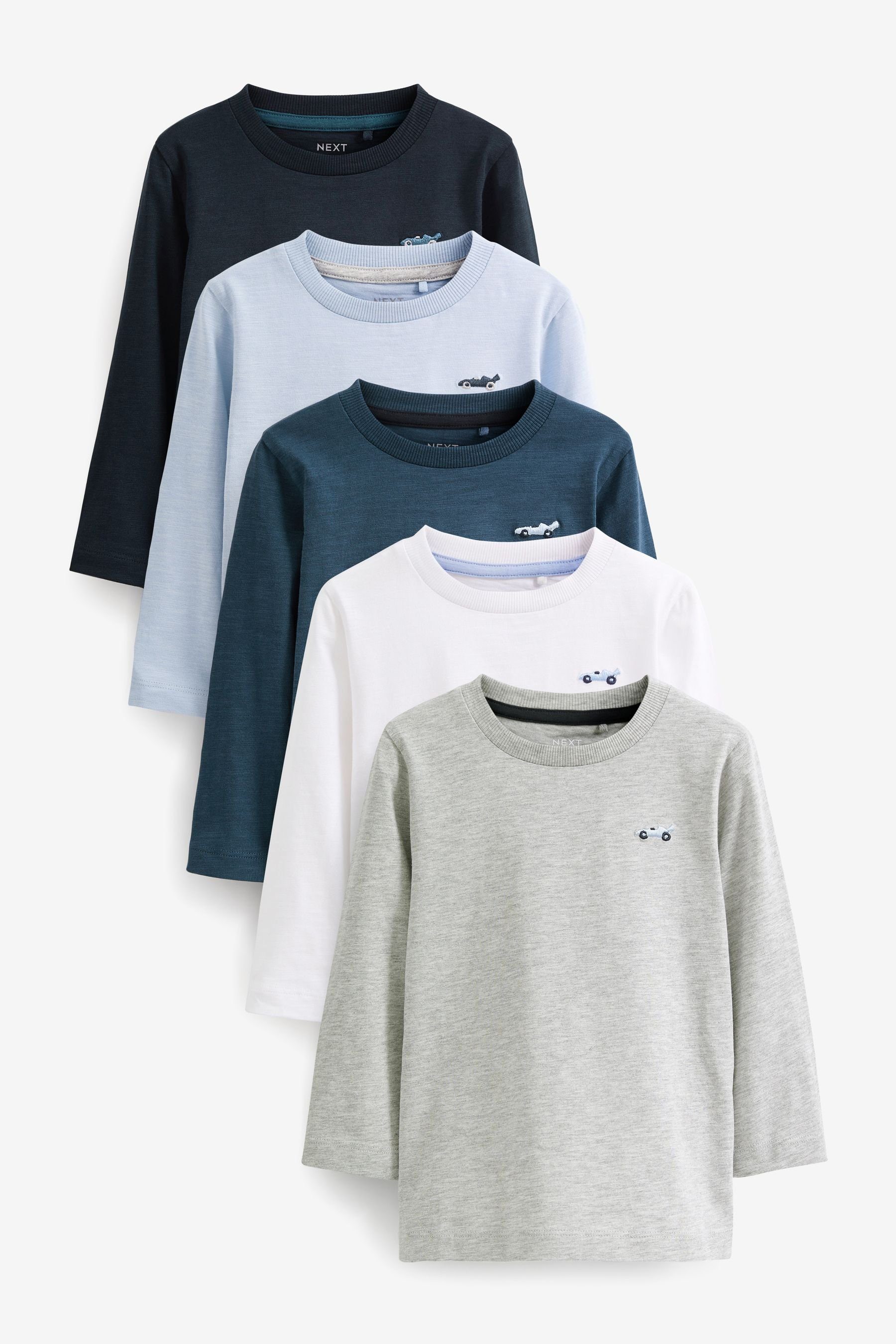 Next T-Shirts (5-tlg) Langarmshirt Blue/Navy 5er-Pack im Langärmelige