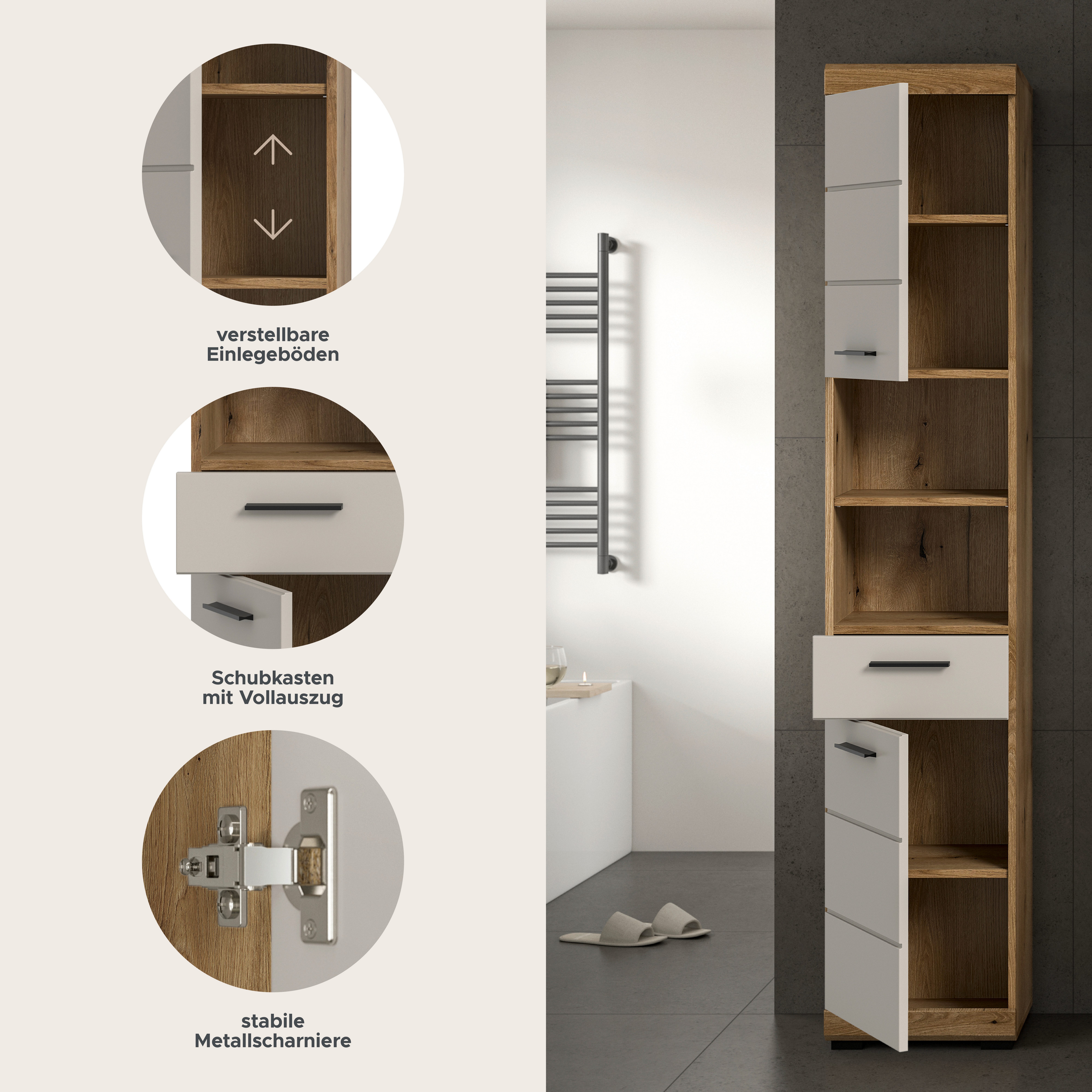 furnling Hochschrank Scott 2 Türen, 2 offene Fächer, Badezimmermöbel, Badsc günstig online kaufen