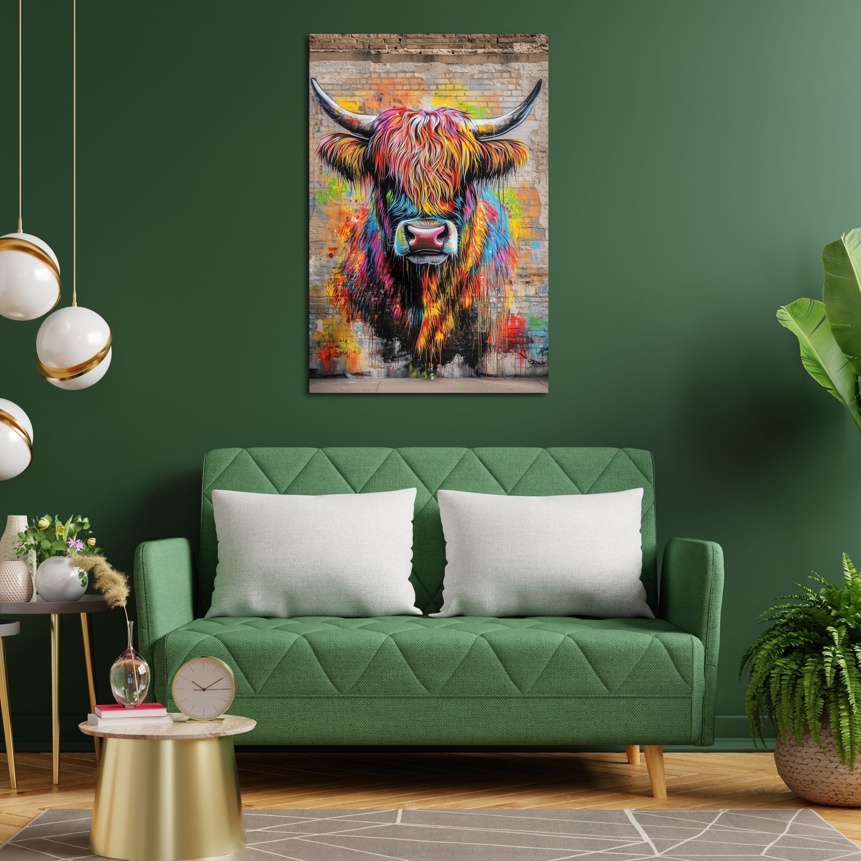 DARO Design Leinwandbild Modern Abstrakt Wandbilder XXL Wandbild Wand Deko Leinwand Bilder, (bunter Rinderkopf - Bild groß Wohnzimmer Schlafzimmer Küche Esszimmer Einteilig Querformat Fotodruck Leinwände Wanddeko Abstrakte Kunst Boho), 30x20cm