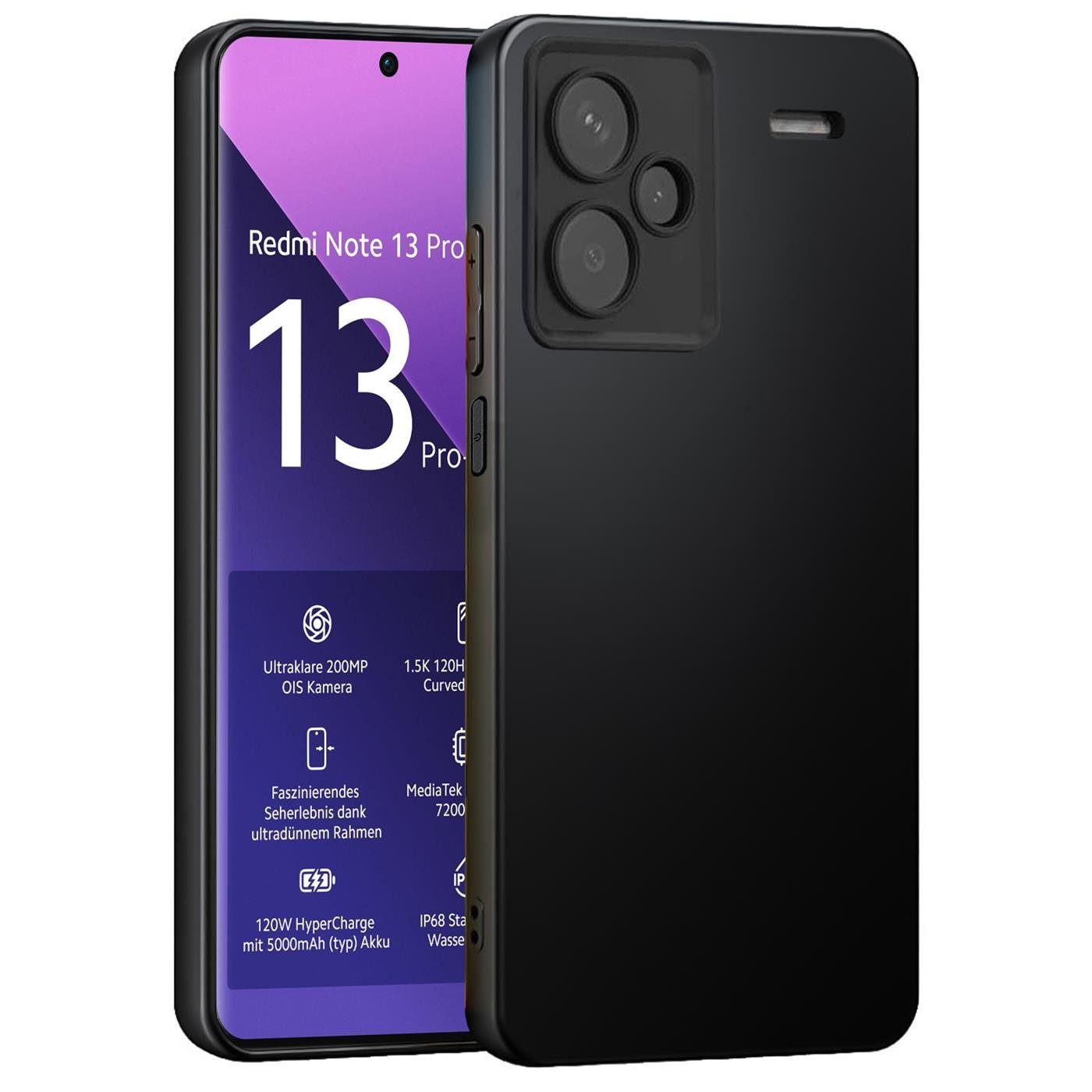 CoolGadget Handyhülle Handy Schutzhülle für Xiaomi Redmi Note 13 Pro+ 5G matt schwarz 6,67 Zoll, Silikon TPU Hülle Schutz Tasche Cover schlicht Slim Case