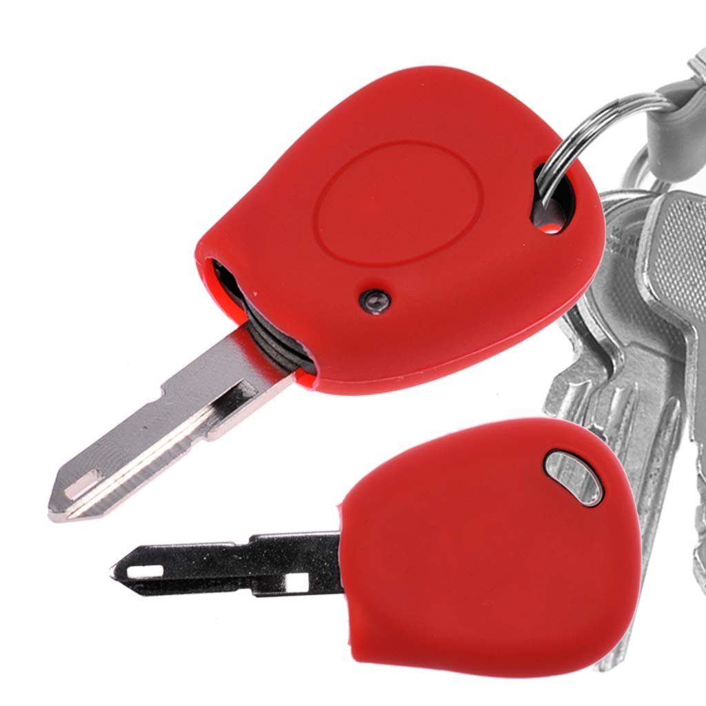 mt-key Schlüsseltasche Autoschlüssel Softcase Silikon Schutzhülle Rot, für Renault R19 Clio I Twingo C06 Megane I 1 Tasten Funk Fernbedienung