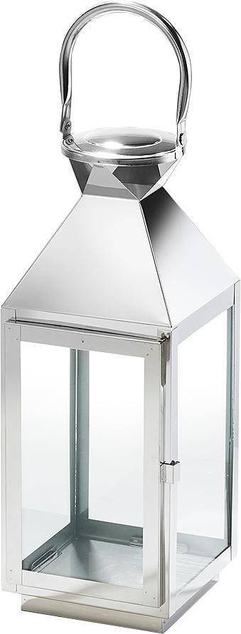 Laterne »Cannes« aus Glas und Edelstahl mit einem Henkelgriff Laterne »Cannes« aus Glas und Edelstahl mit einem Henkelgriff