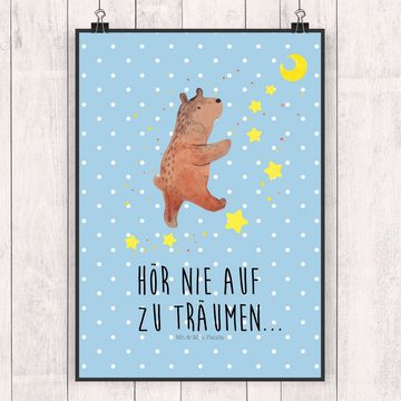 Mr. & Mrs. Panda Poster DIN A5 Bär Träume - Blau Pastell - Geschenk, Wandposter, Wanddeko Bi, Bär Träume (1 St)