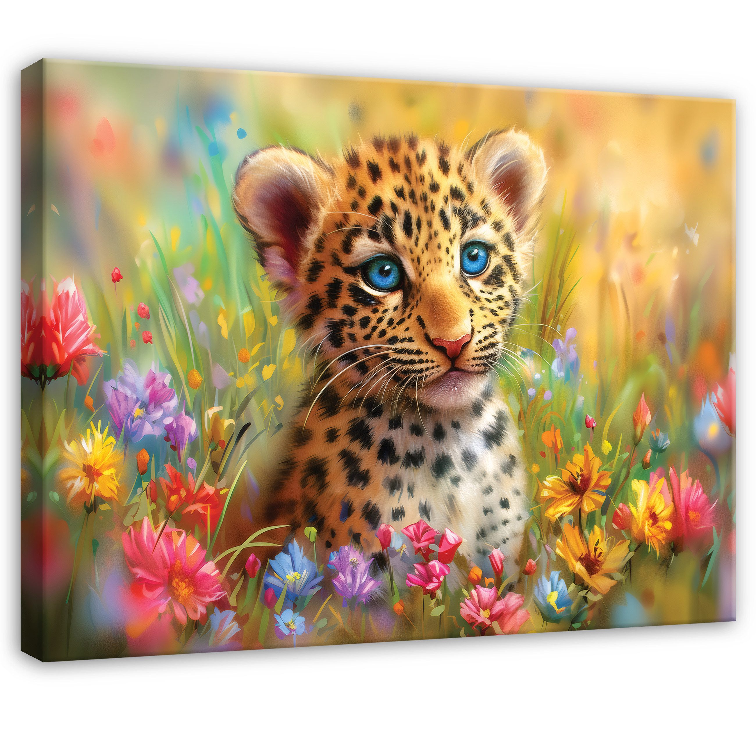Wallarena Leinwandbild Kinderzimmer Tiger Blumen Orange Wandbild Wand Deko Leinwandbilder, Tiger (groß Изображения Wohnzimmer Schlafzimmer Einteilig, 1 St), Изображения Klein Wohnzimmer Schlafzimmer Küche Wandbild Wand Deko 40x30