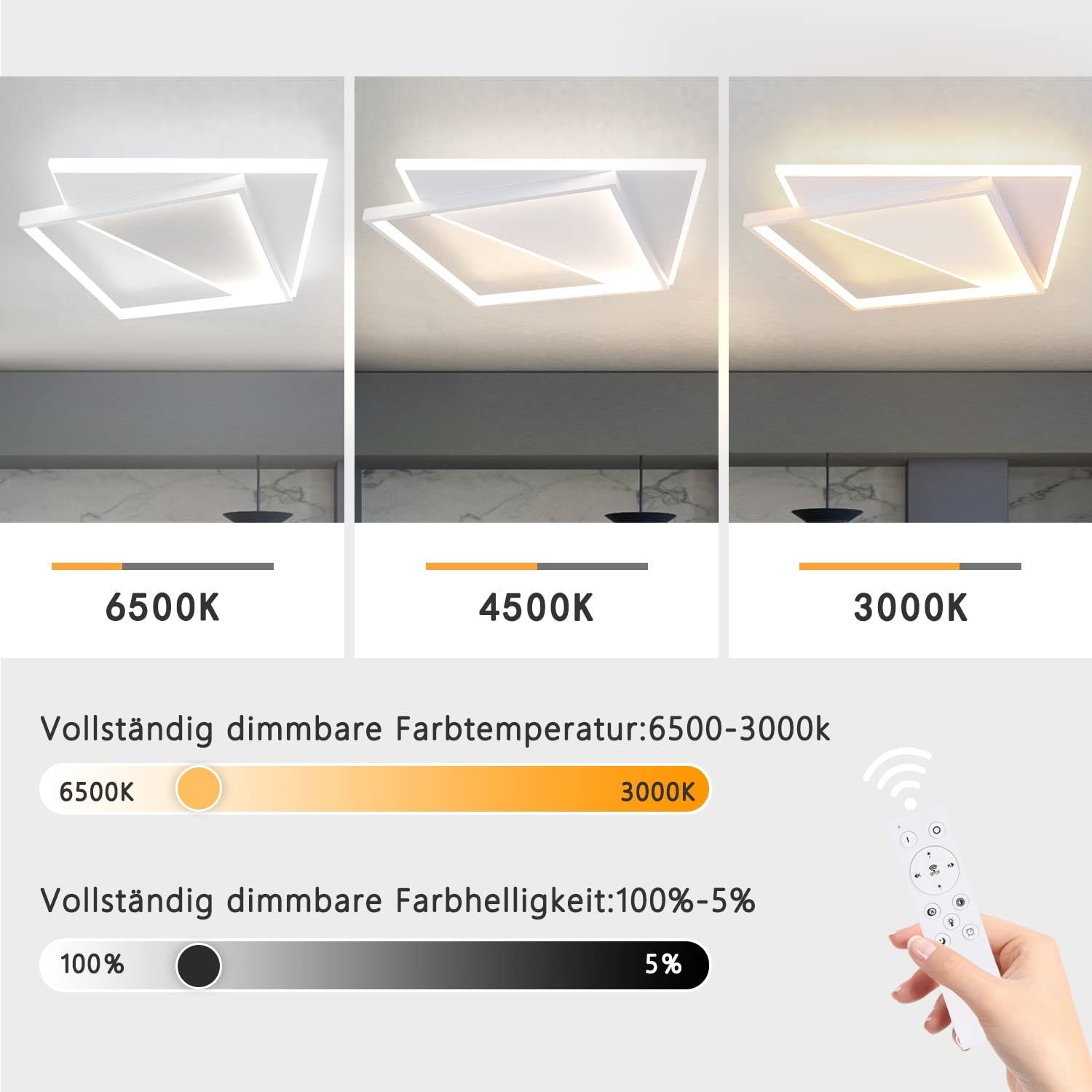 fest integriert, für weißen, 35*35cm Esszimmer Dimmbar LED ZMH Küche Modern Deckenleuchte Wohnzimmer Flur, Tageslichtweiß, Büro LED