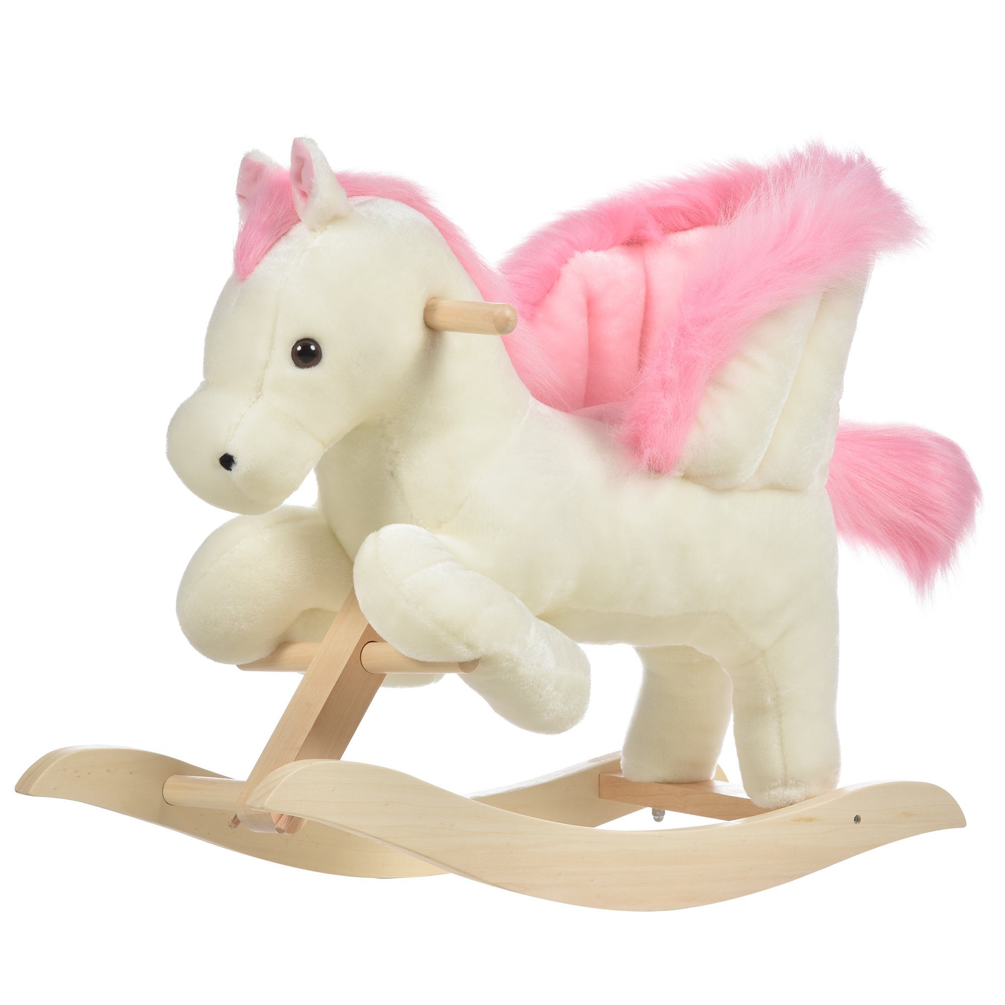 HOMCOM Schaukeltier mit Tiergeräusche Spielzeug für 18-36 Monate Plüsch Weiß+Rosa, (1 tlg), 70L x 28B x 57H cm