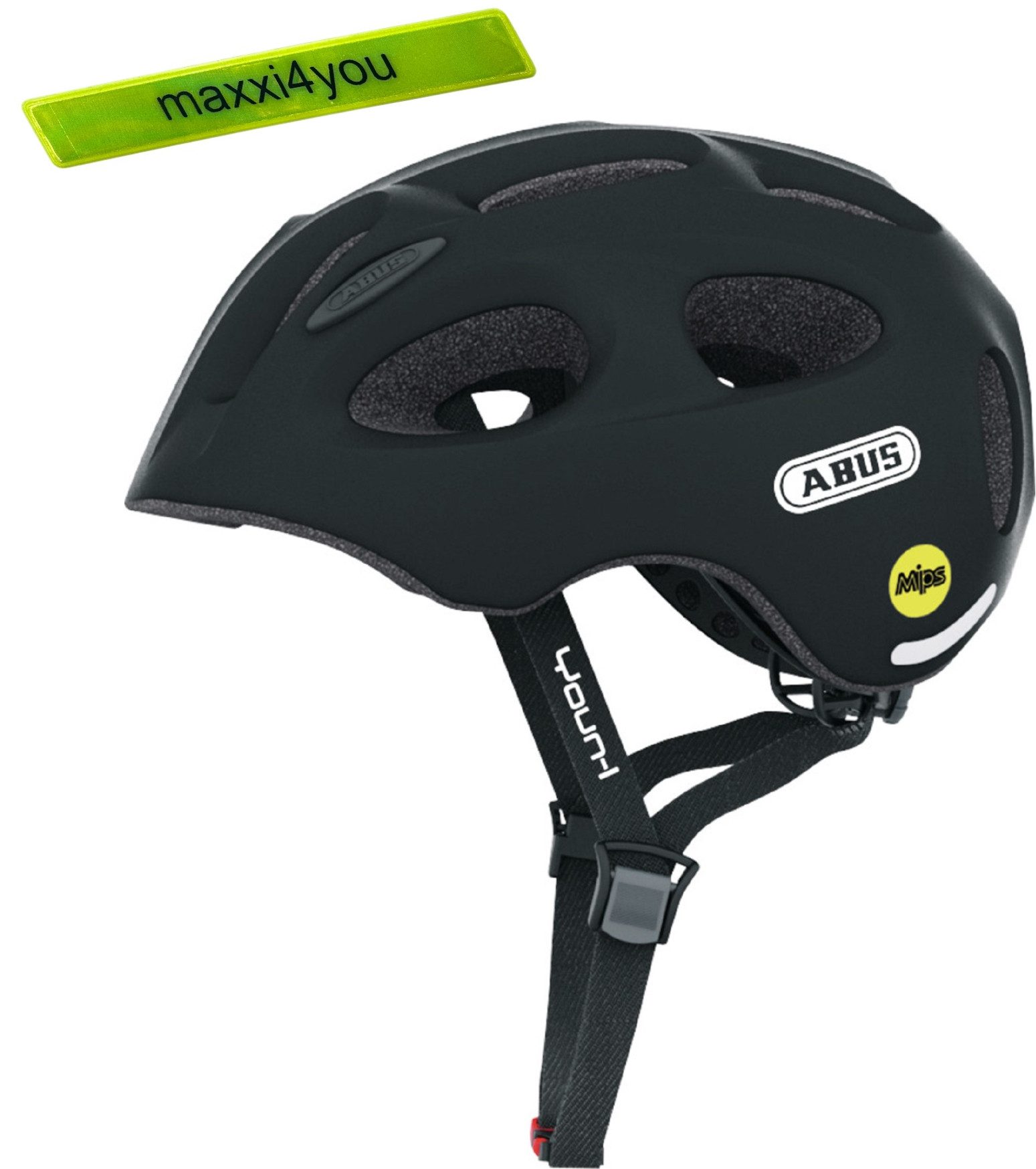 maxxi4you Fahrradhelm Abus Youn-I MIPS Fahrradhelm Schwarz Größe M inkl maxxi4you Reflexband