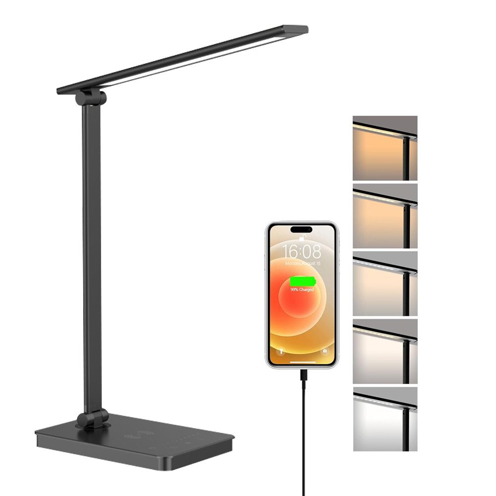 FANNOU LED Schreibtischlampe Dimmbare Tischlampe, LED fest integriert, 5 Farbmodi und Helligkeitsstufen Blendfreie Augenschutz-Desk Lamp