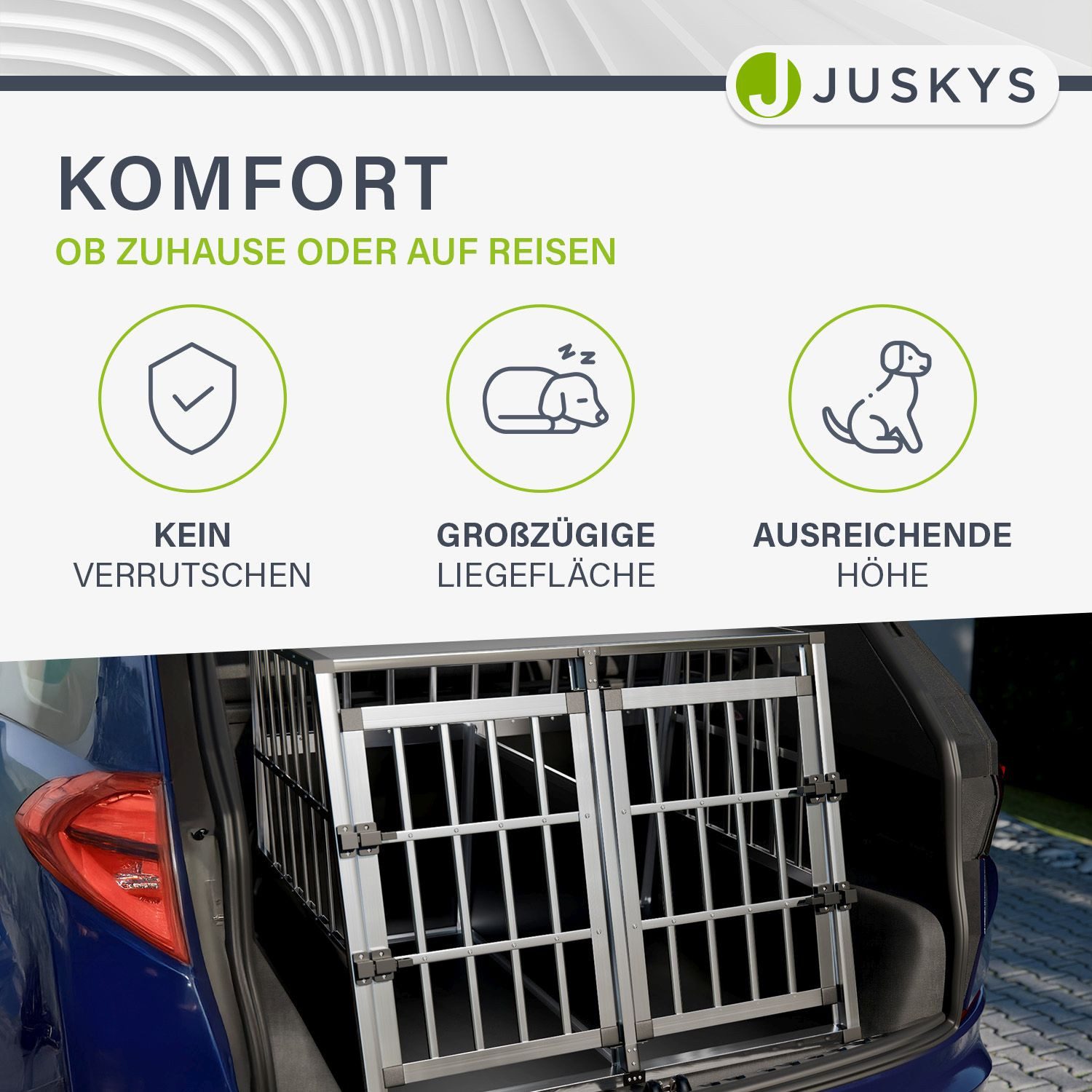 Juskys Tierreisebox Alu-Hundetransportbox in 4 versch. Größen: M, L, L-X, XL, Auto Hundebox robust und pflegeleicht, Gittertür verschließbar