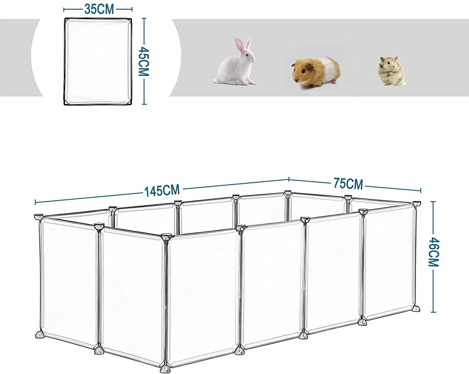 EUGAD Freigehege, für Kaninchen Hasen DIY 12 Platten 145x75x46 cm