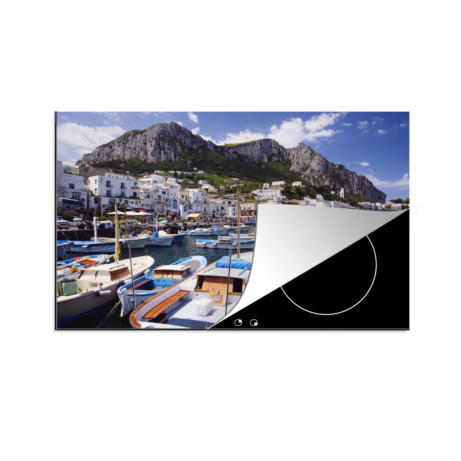 küche, 81x52 Ceranfeldabdeckung Schutz Boote Induktionskochfeld von im cm, Bunte Hafen tlg), (1 Capri, MuchoWow für Herdblende-/Abdeckplatte Vinyl, die