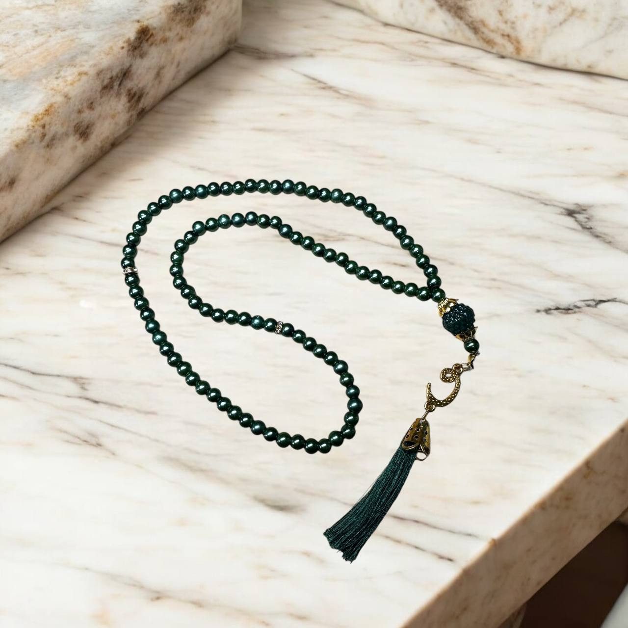 Aymasal Perlenkette 99 tlg. Gebetskette Tesbih Tasbih 99 Perlen Kettenanhänger Islam Gebet