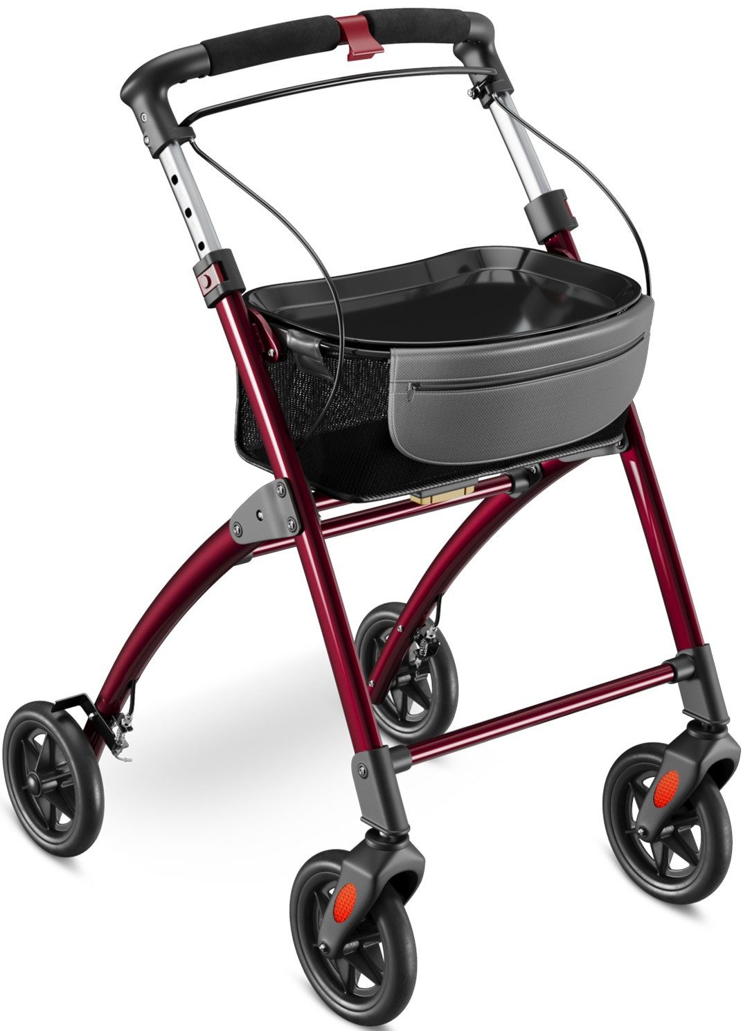 aktivshop Indoor-Rollator mit Feststellbremse, Aluminium-Rahmen & abnehmbares Tablett, Einhand-Falt-mechanismus, geringes Faltmaß, maximale Sichtbarkeit