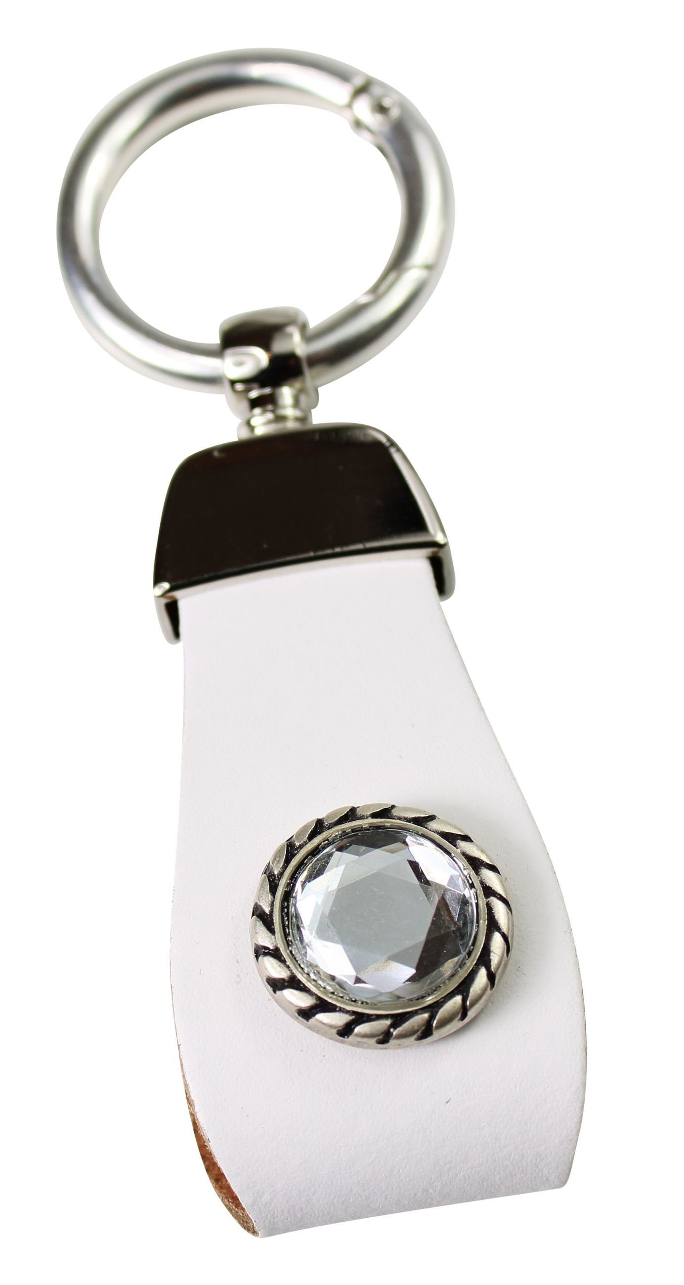 FRONHOFER Schlüsselanhänger 18881, Schlüsselanhänger aus Leder mit Strass Zierteil in tollen Farben Weiß