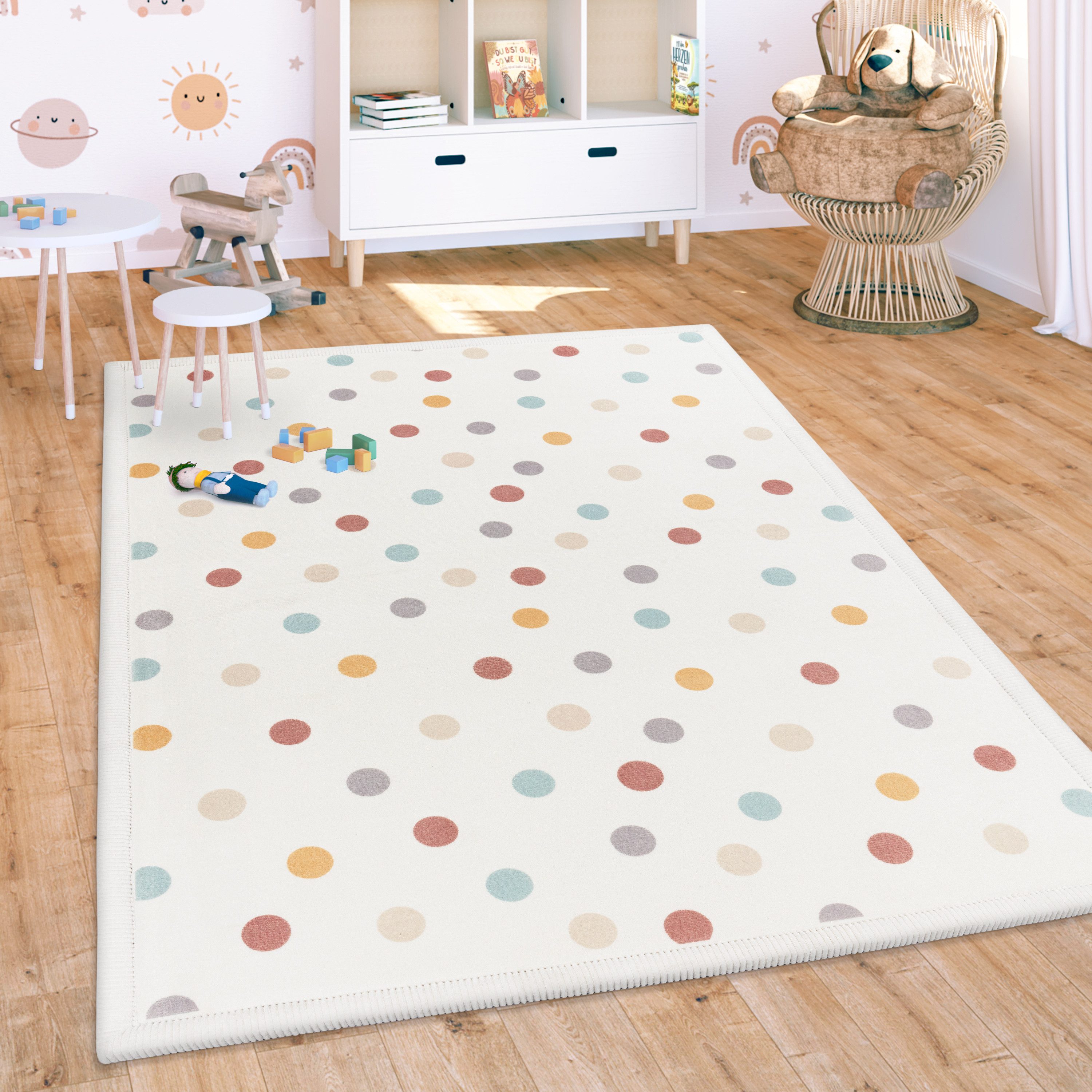 Kinderteppich Kinderteppich Waschbar Rutschfest Punkte Muster, Paco Home, rund, Höhe: 24 mm