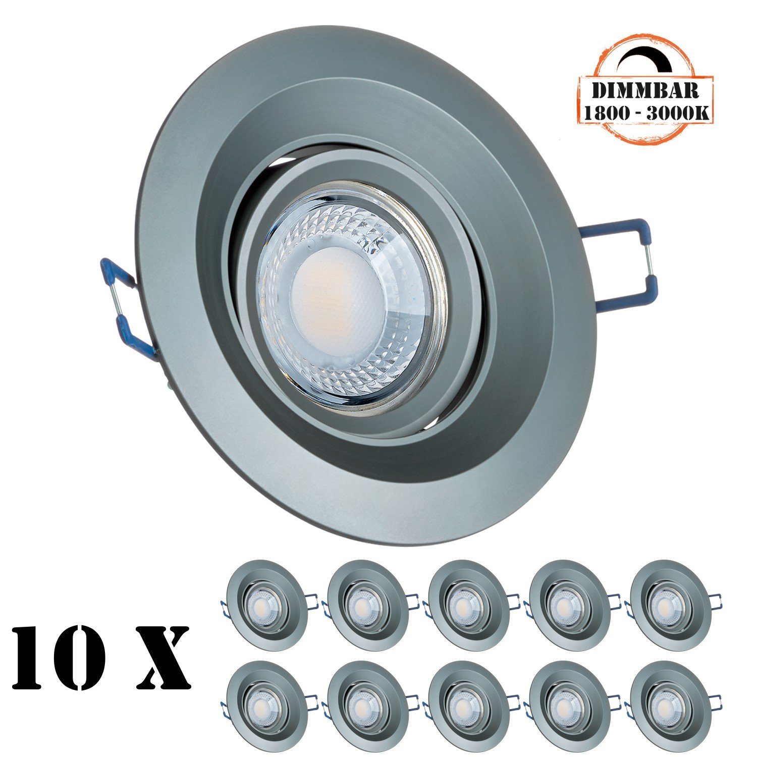 LEDANDO LED Einbaustrahler 10er LED Einbaustrahler Set extra flach in anthrazit mit 5W LED von LE | Strahler