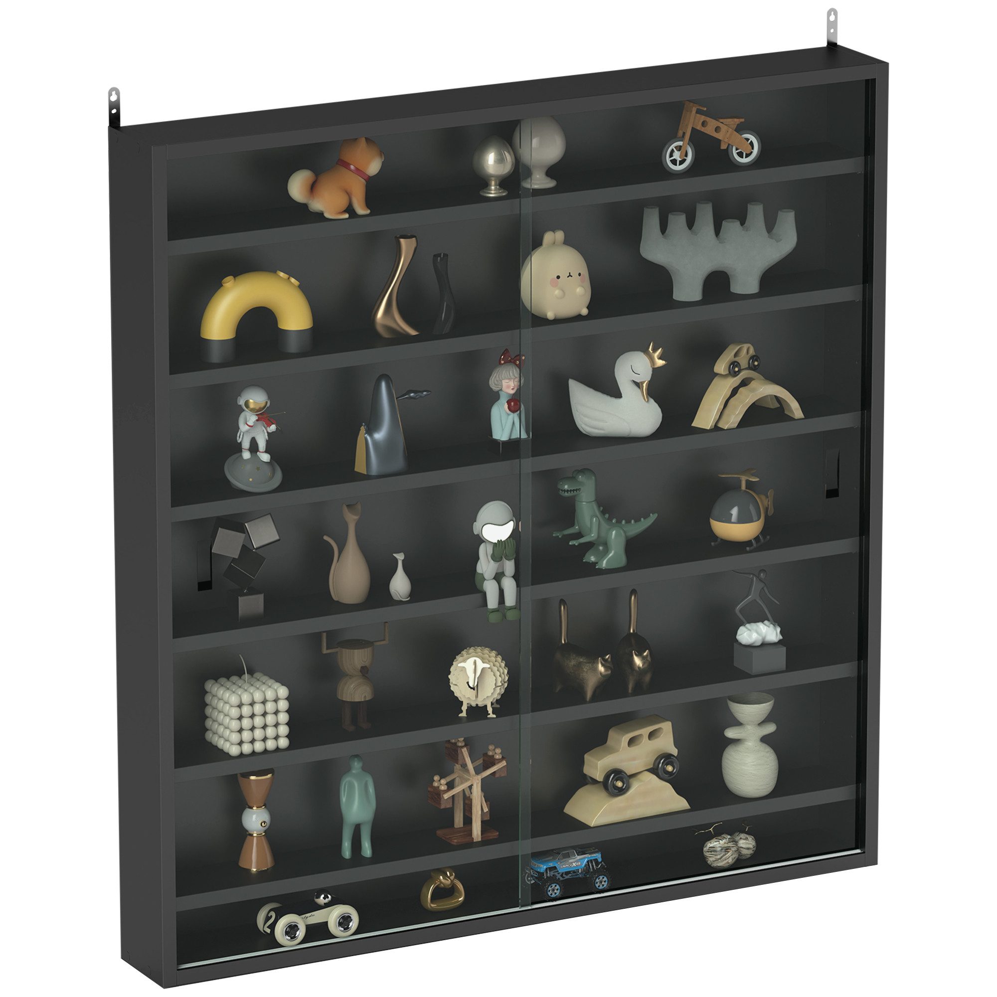MC Star Bücherregal 6-stufige, verstellbare Pinnwand aus Holz mit Glastüren, 80 x 9,5 x 83 cm, Schwarz
