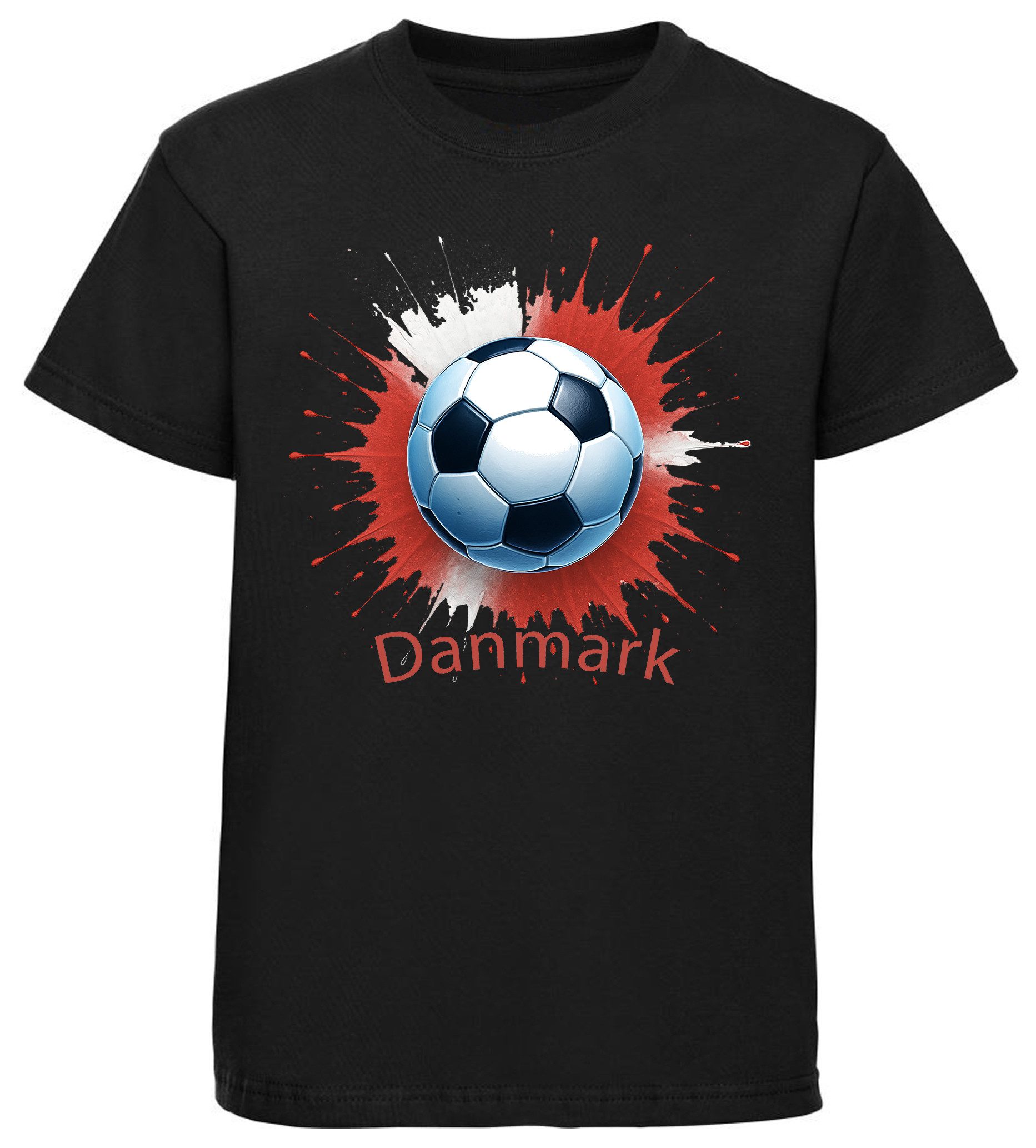 MyDesign24 T-Shirt Kinder Fussball Shirt - WM Shirt schwarz Kurzarm Fussball T-Shirt – Dänemark Fanshirt i673