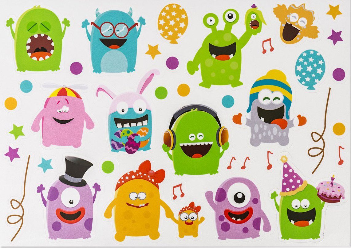Hauptstadtkoffer Gelb/Monster Rollen, mit Monster, reflektierenden For Kids, 4 wasserbeständigen, Monster-Stickern Kinderkoffer