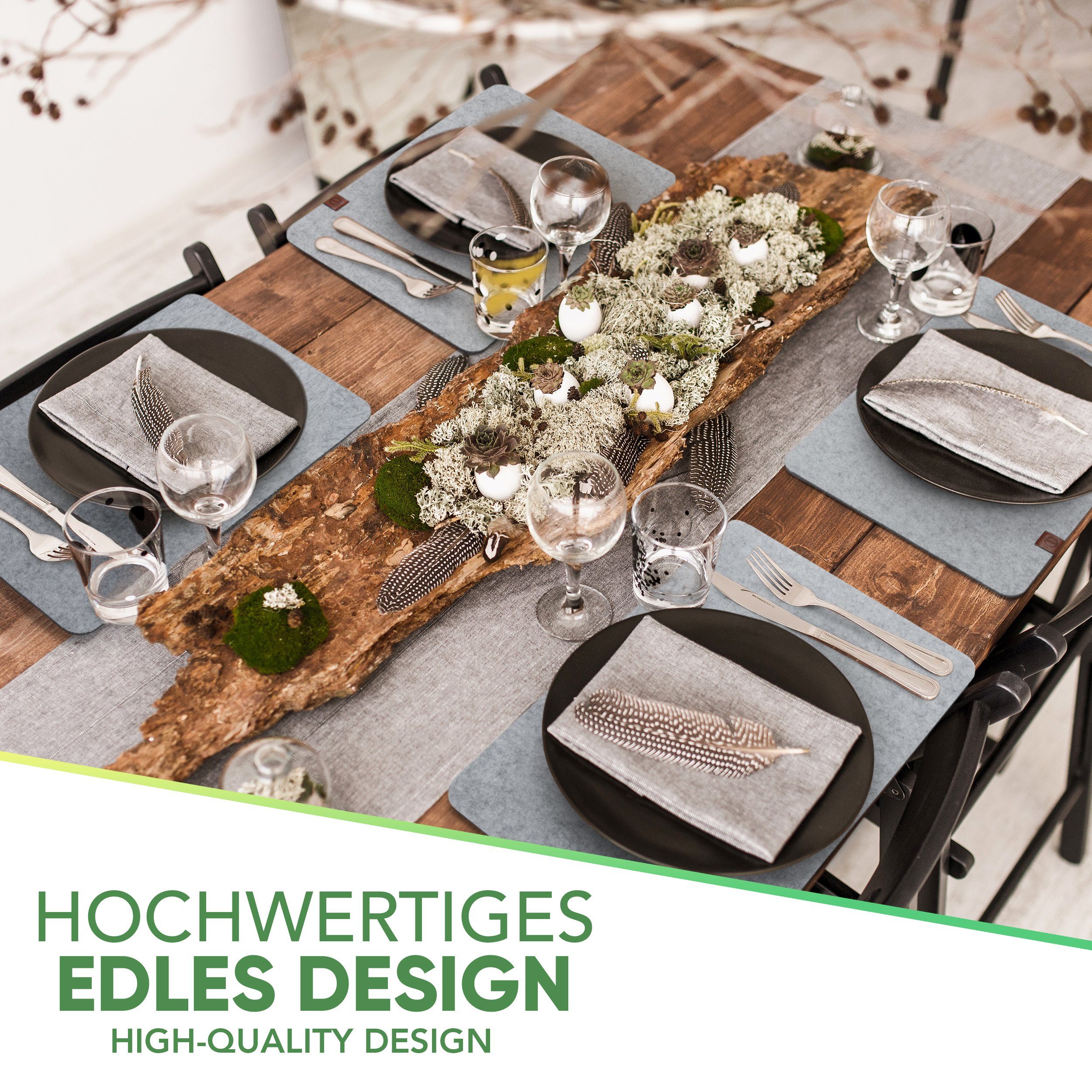 Loco Bird Platzset Tischset aus Filz, 6er Set Rechteckig, Platzsets 44x32 cm, (Tischset in hellgrau), abwischbare Tischuntersetzer Platzdeckchen – Bild 3 von 5