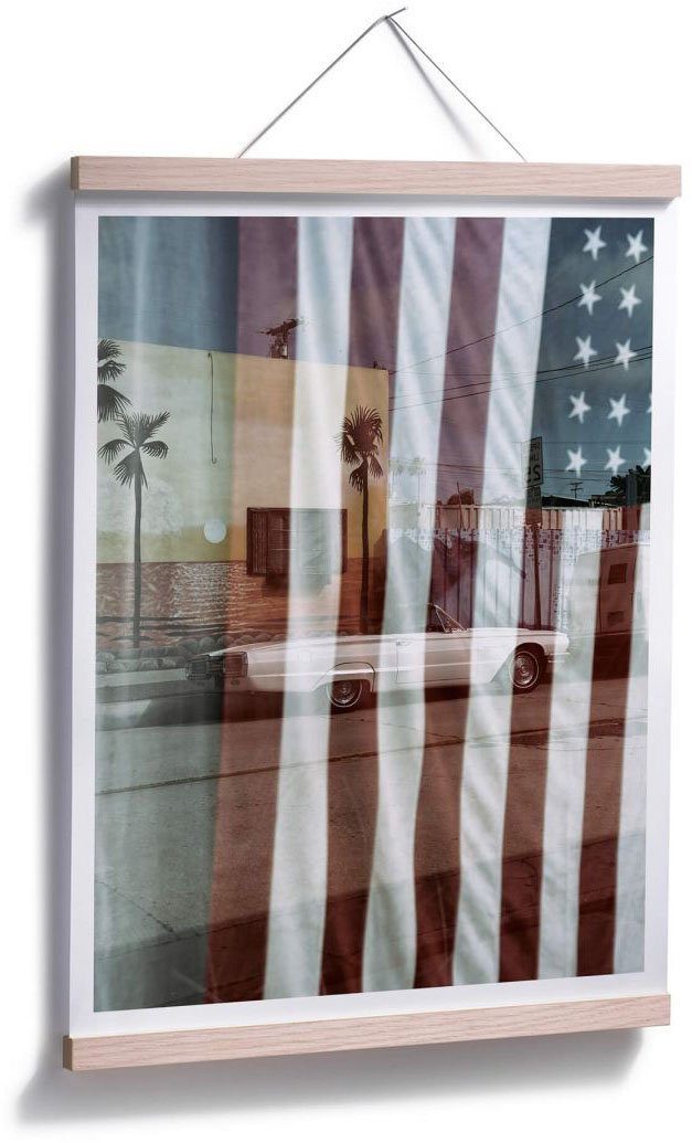 Wall-Art Poster Flagge Amerika Reflection Wandbild, St), (1 Wandposter Poster, Autos USA, Bild