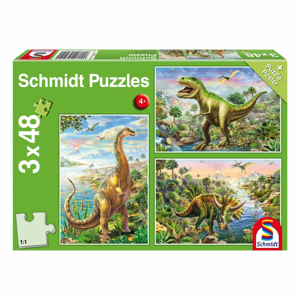Puzzleteile 144 Spiele Dinosaurier Teile, Schmidt 3x48 Puzzle Abenteuer
