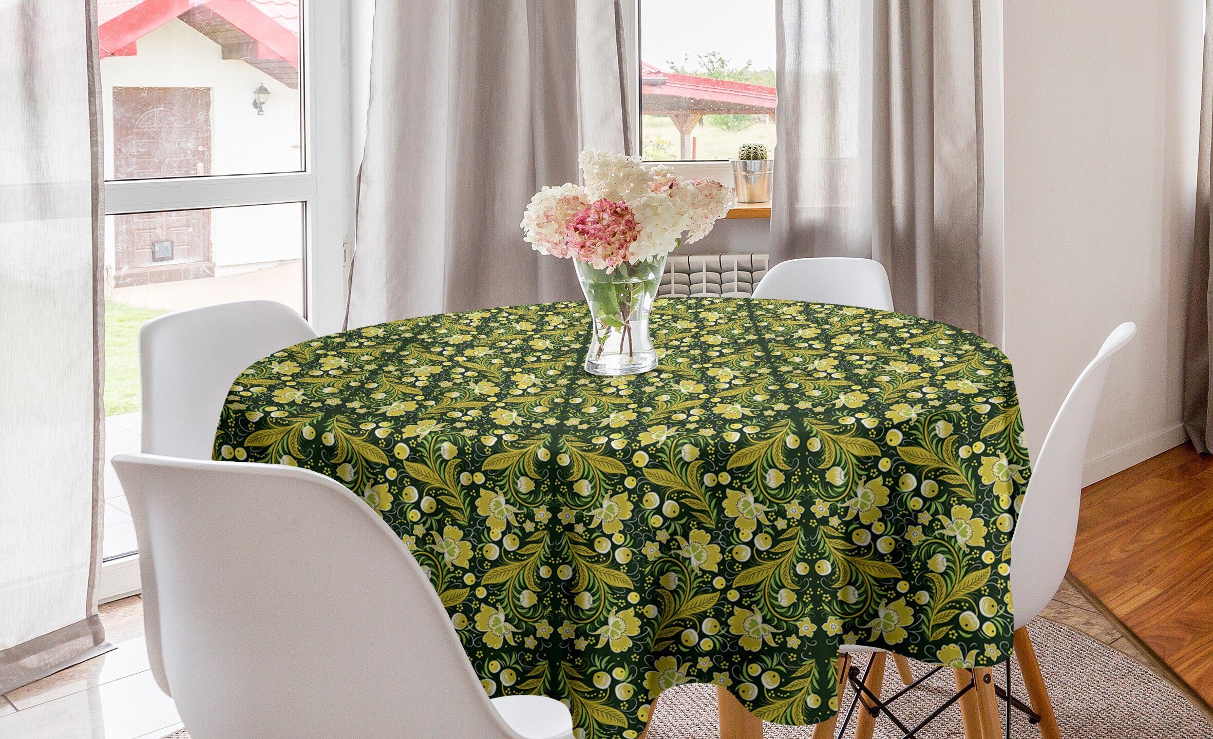Abakuhaus Tischdecke Kreis Tischdecke Abdeckung für Esszimmer Küche Dekoration, Botanisch Khokhloma Blumenmotive | Tischdecken
