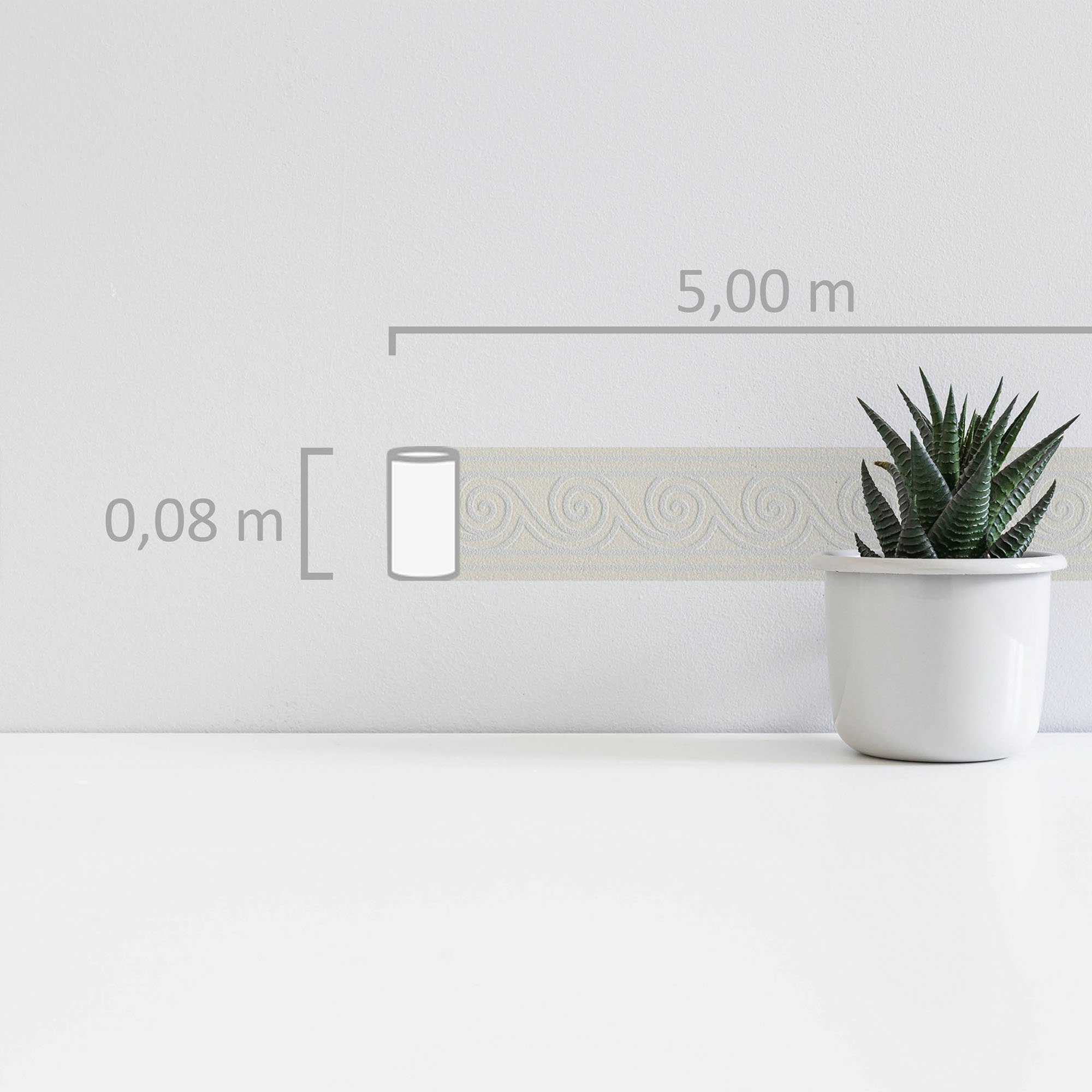 A.S. Création Borte selbstklebend Wellenmuster 5 m x 8 cm Weiß-Metallic günstig online kaufen