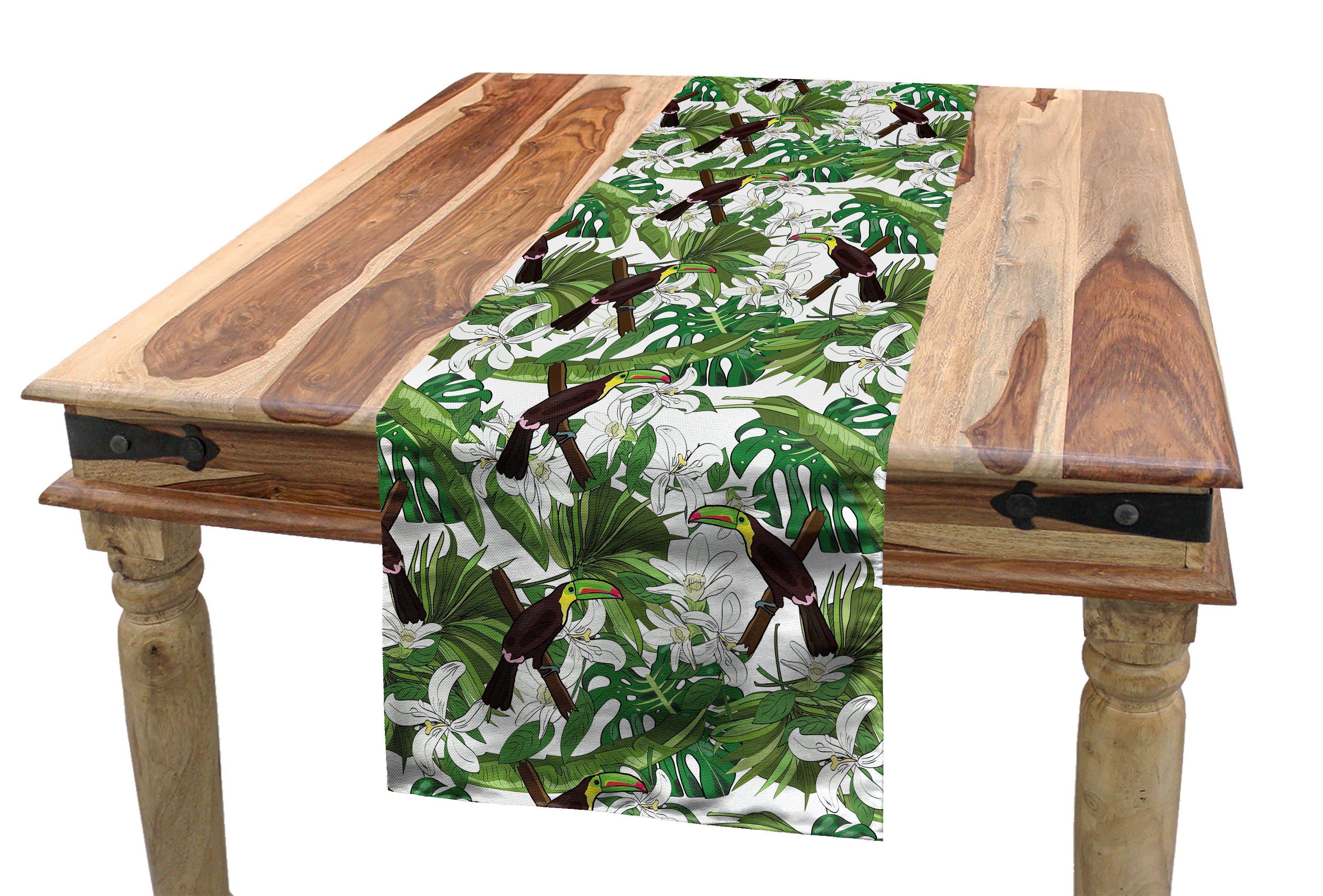 Abakuhaus Tischläufer Esszimmer Küche Rechteckiger Dekorativer Tischläufer, Botanische Toucan Vögel im Dschungel