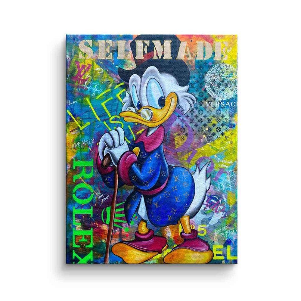 $elfmade Leinwandbild Pop Duck Leinwandbild Art DOTCOMCANVAS® Scrooge Comic goldener McDuck Dagobert $elfmade, Rahmen