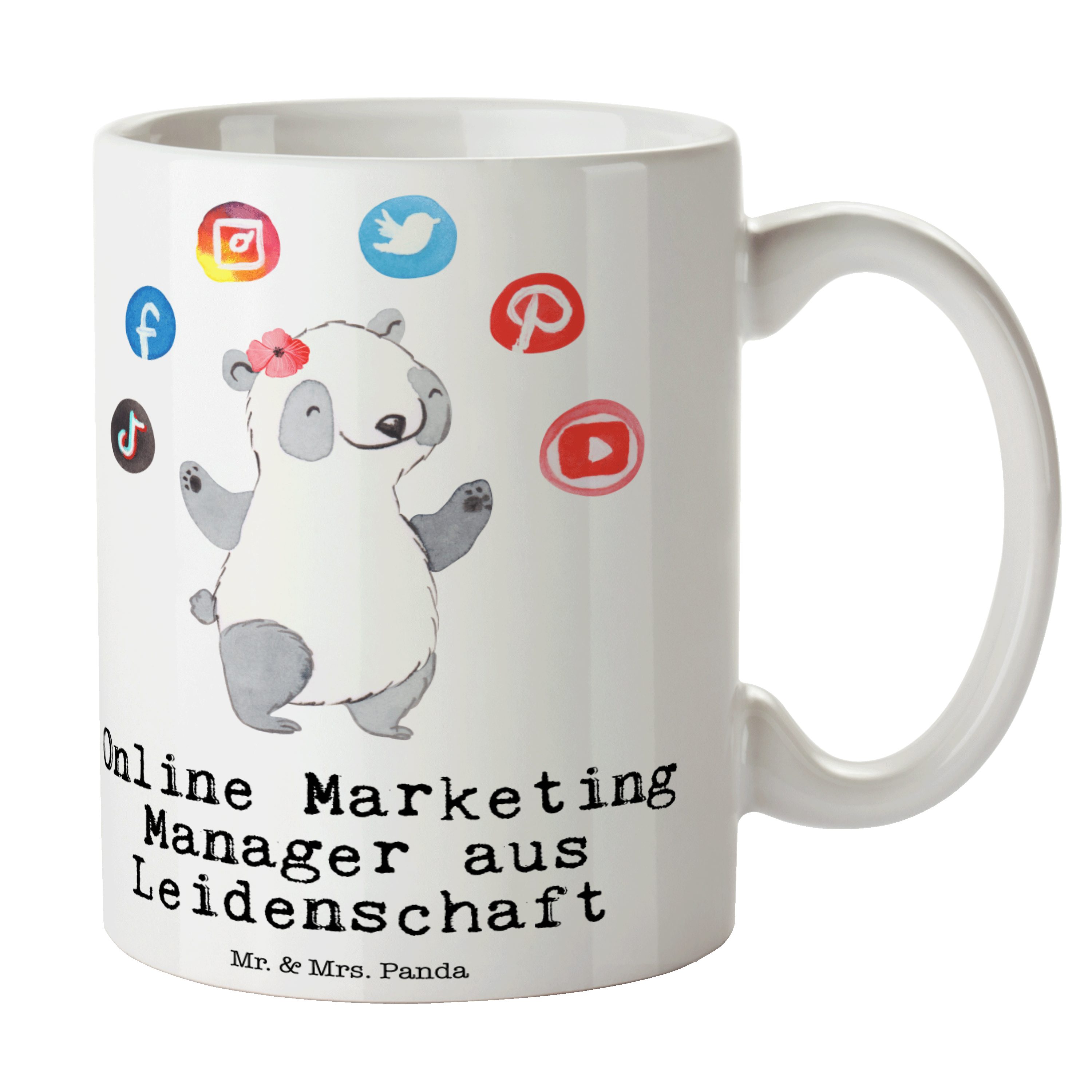 Mr. & Mrs. Panda Tasse Online Marketing Manager aus Leidenschaft - Weiß - Geschenk, Kaffeebe, Keramik