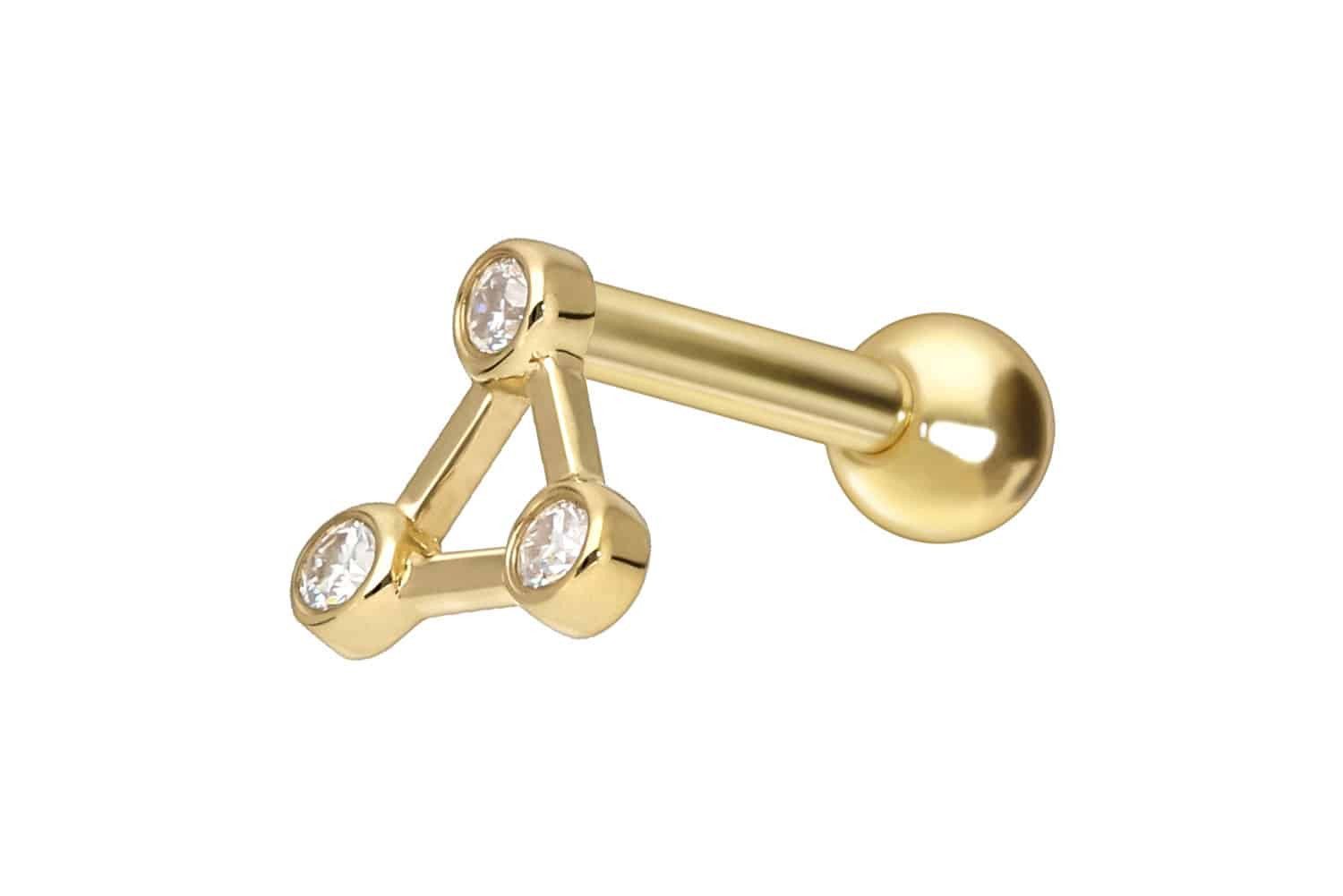 Piercing-Set 14/18 Karat Gold Ohrpiercing 3 MOISSANITE + DREIECK