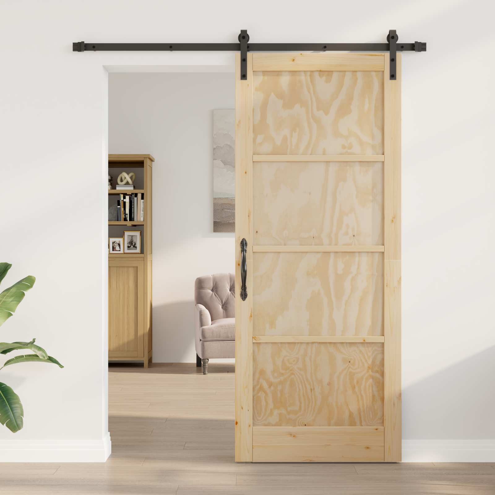 vidaXL Haustür Schiebetür Natürlich und Schwarz 86 x 211 cm (1-St)