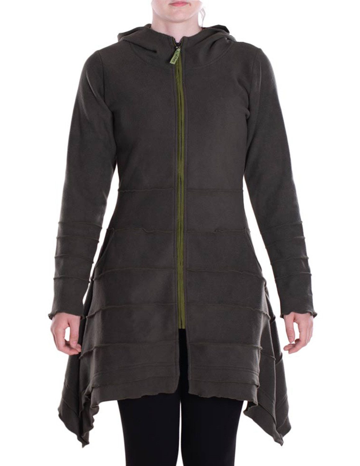 Vishes Kapuzenfleecejacke Damen Kapuzenjacke lang Elfen Zipfel-Jacke Fleece Übergangsjacke Hippie, Hoody Style, Alternative Bekleidung