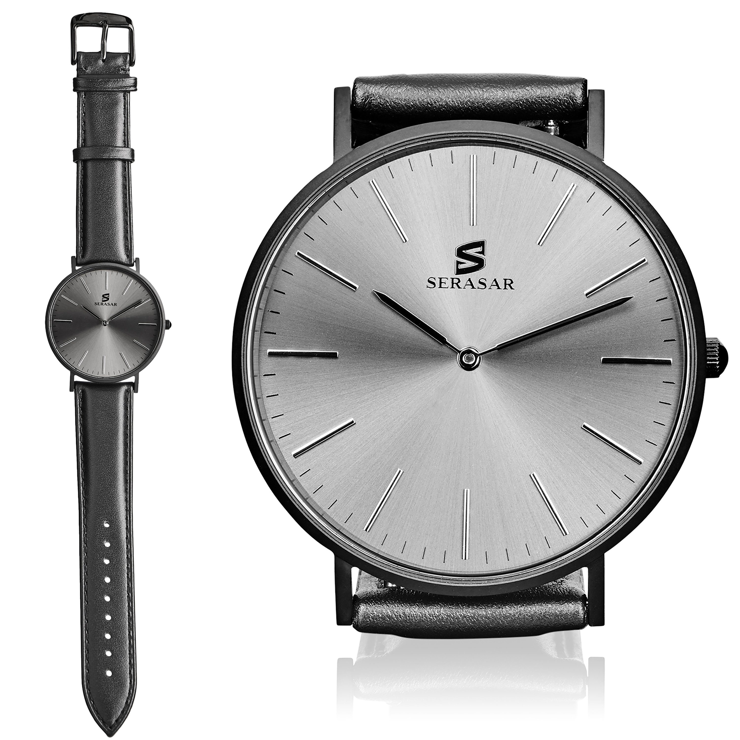 (6mm) (1-tlg), Quarzuhr Armbanduhr  und leicht mit (35gr) flach Japanischem Quarzwerk ONE", sehr sehr "BLACK SERASAR