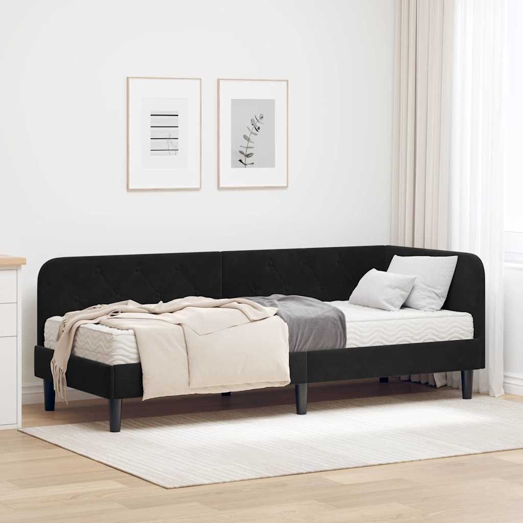 furnicato Daybed Eckbettgestell 80 x 200 cm Schwarz, Inklusive Matratze Tagestbett mit umkehrbarem Kopfteil für innen