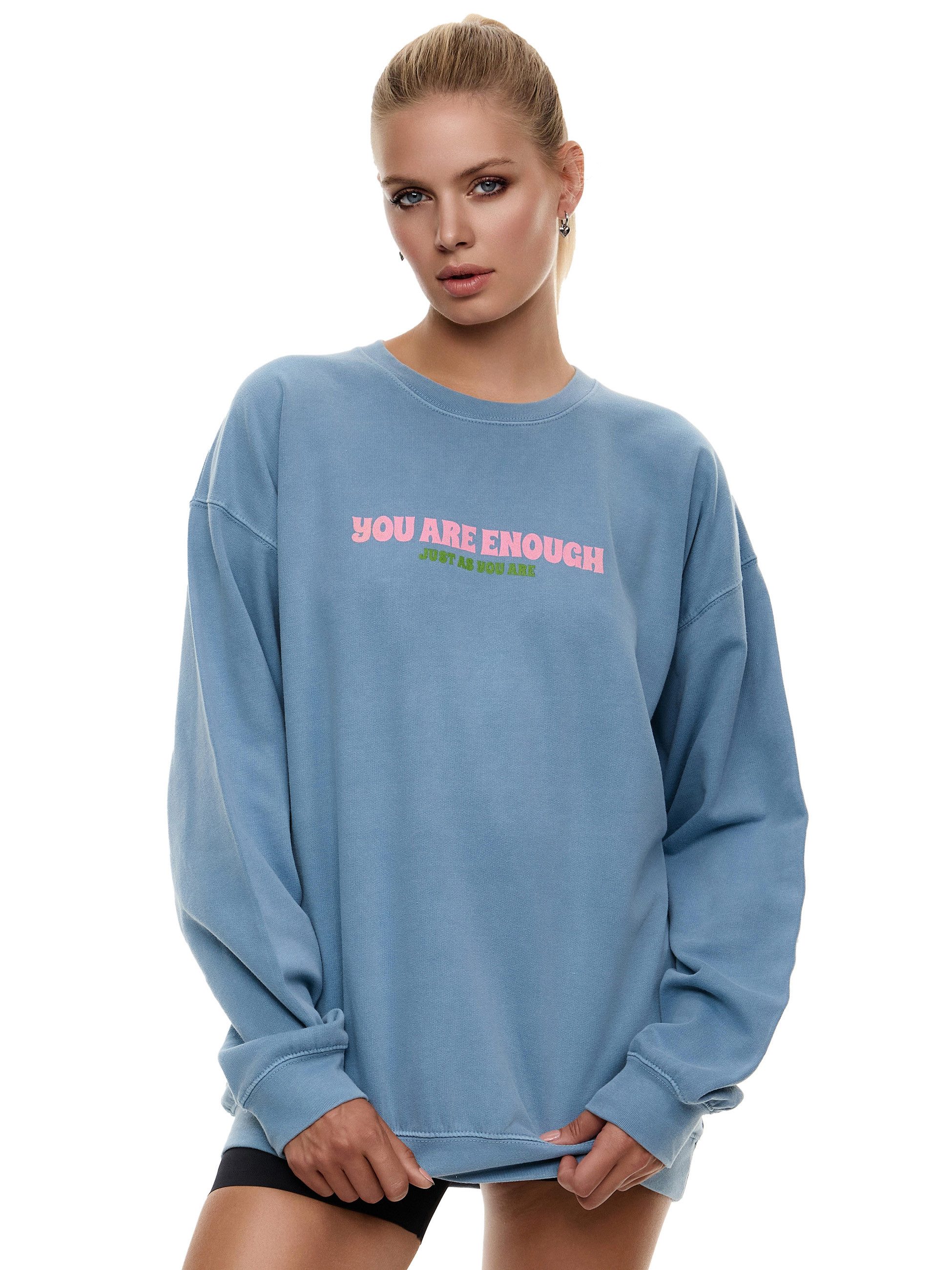 Worldclassca Sweatshirt Worldclassca Oversized Sweatshirt YOU ARE ENOUGH Print Langarm VINTAGE PULLOVER SWEAT OBERTEIL