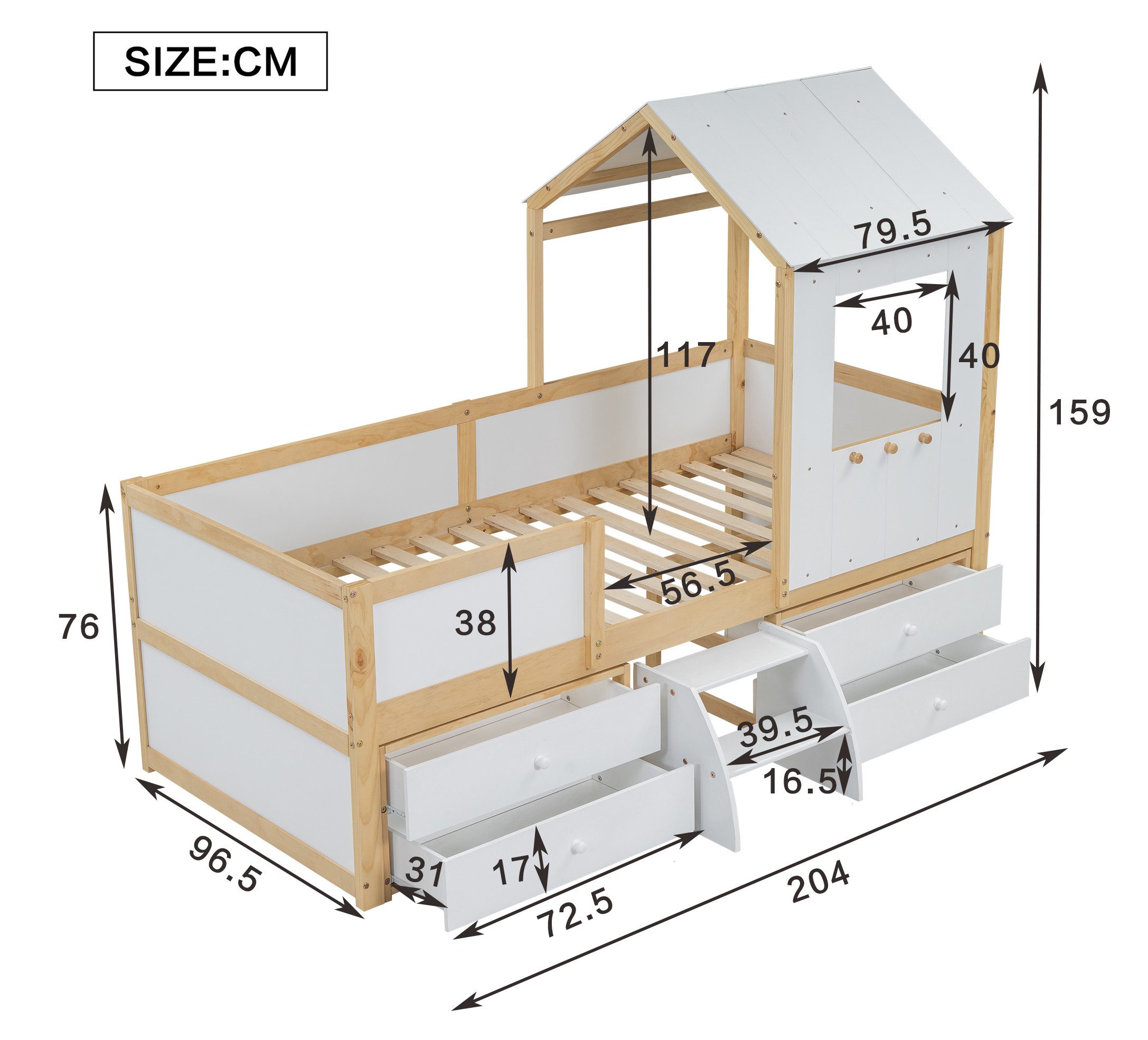 TavilaEcon Kinderbett Hausbett Holzbett halbhohes Bett günstig online kaufen