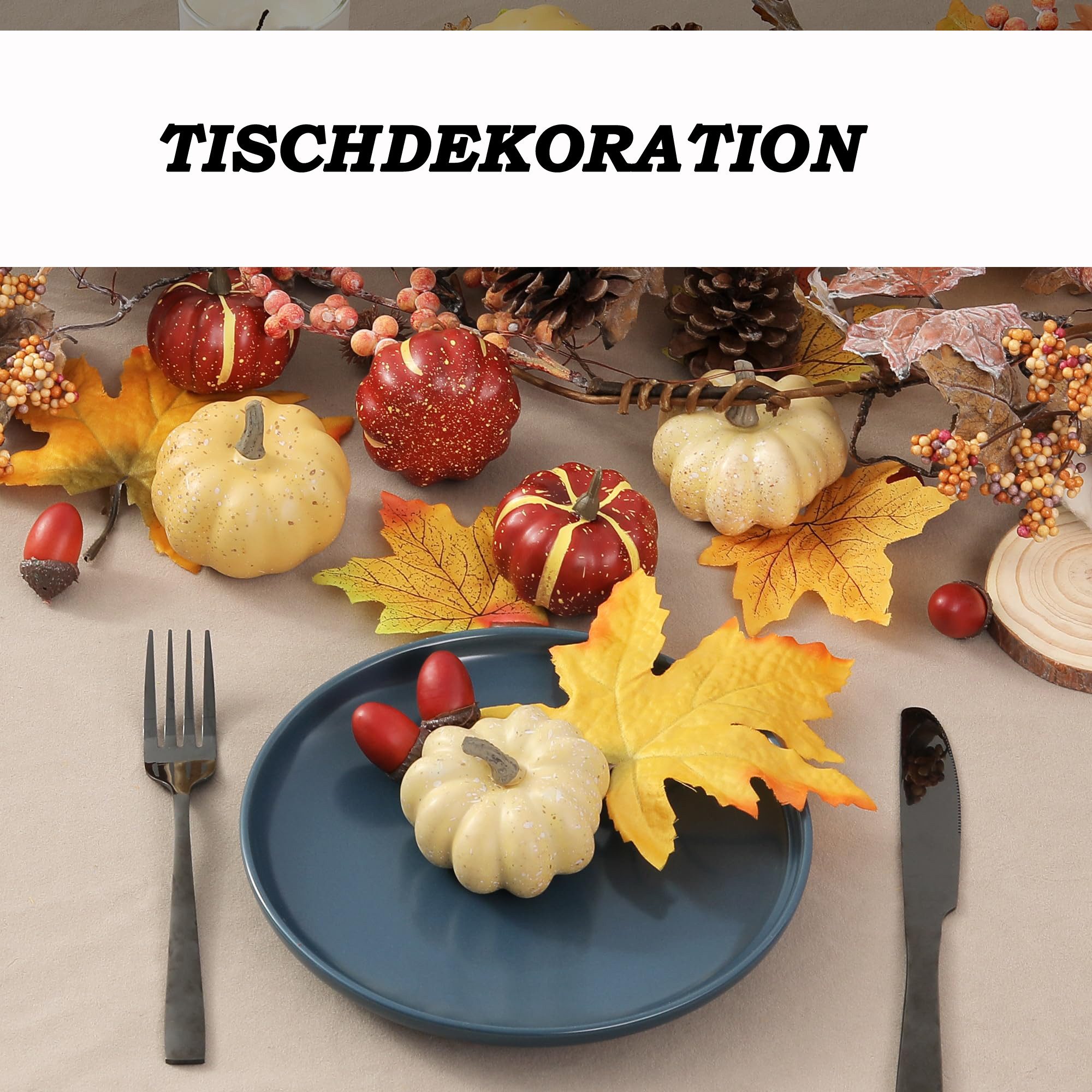 Sorvyzxn Dekofigur Kürbis-Deko-Set, 23-teilig, Herbstliche Schalendekorationen Herbstdeko (23 St), für Tischdekorationen zu Hause, Halloween und Thanksgiving (D – Bild 5 von 5