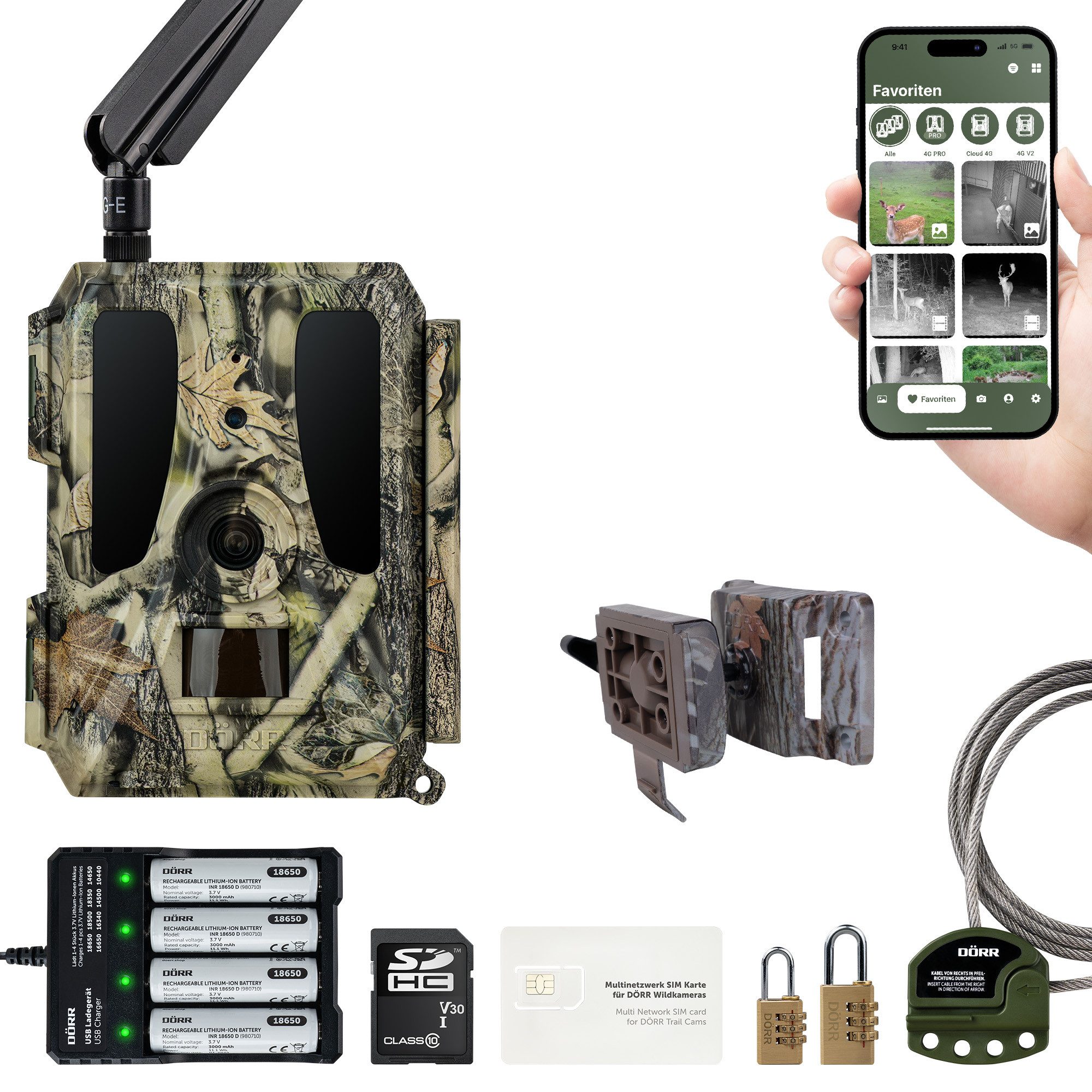 Dörr Wildkamera DÖRR Cloud Pro 4G Überwachungskamera, 60° & 100°, AA & Wiederaufladbar (Außenbereich, Innenbereich, Kein SIM-Lock, kein Abozwang, kostenlose DÖRR Cloud App)