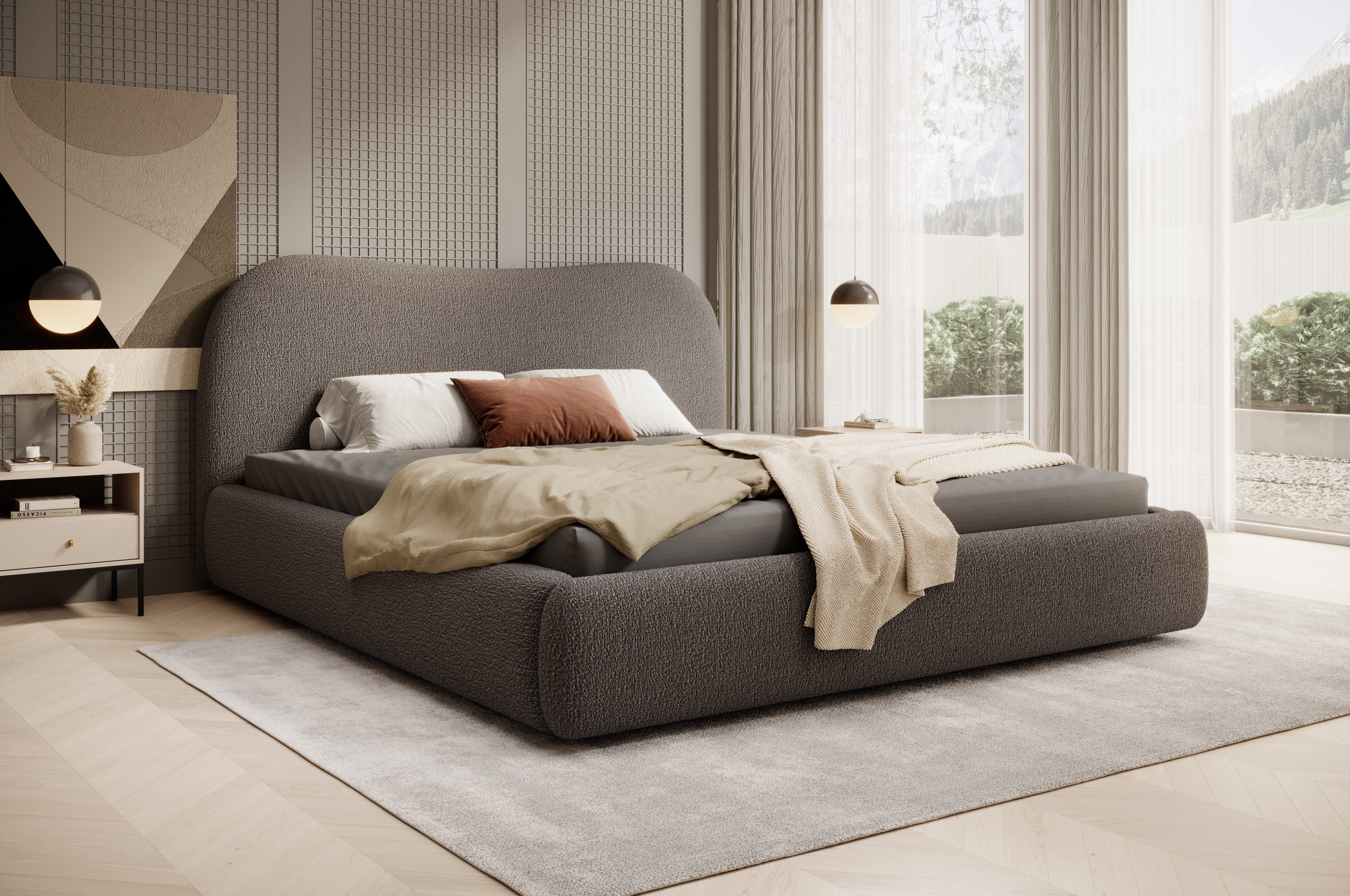 yourhouse24 Polsterbett Bett POLENE Boucle mit Stauraum (2 Bettseiten), Hausbett, inkl. Bettkasten