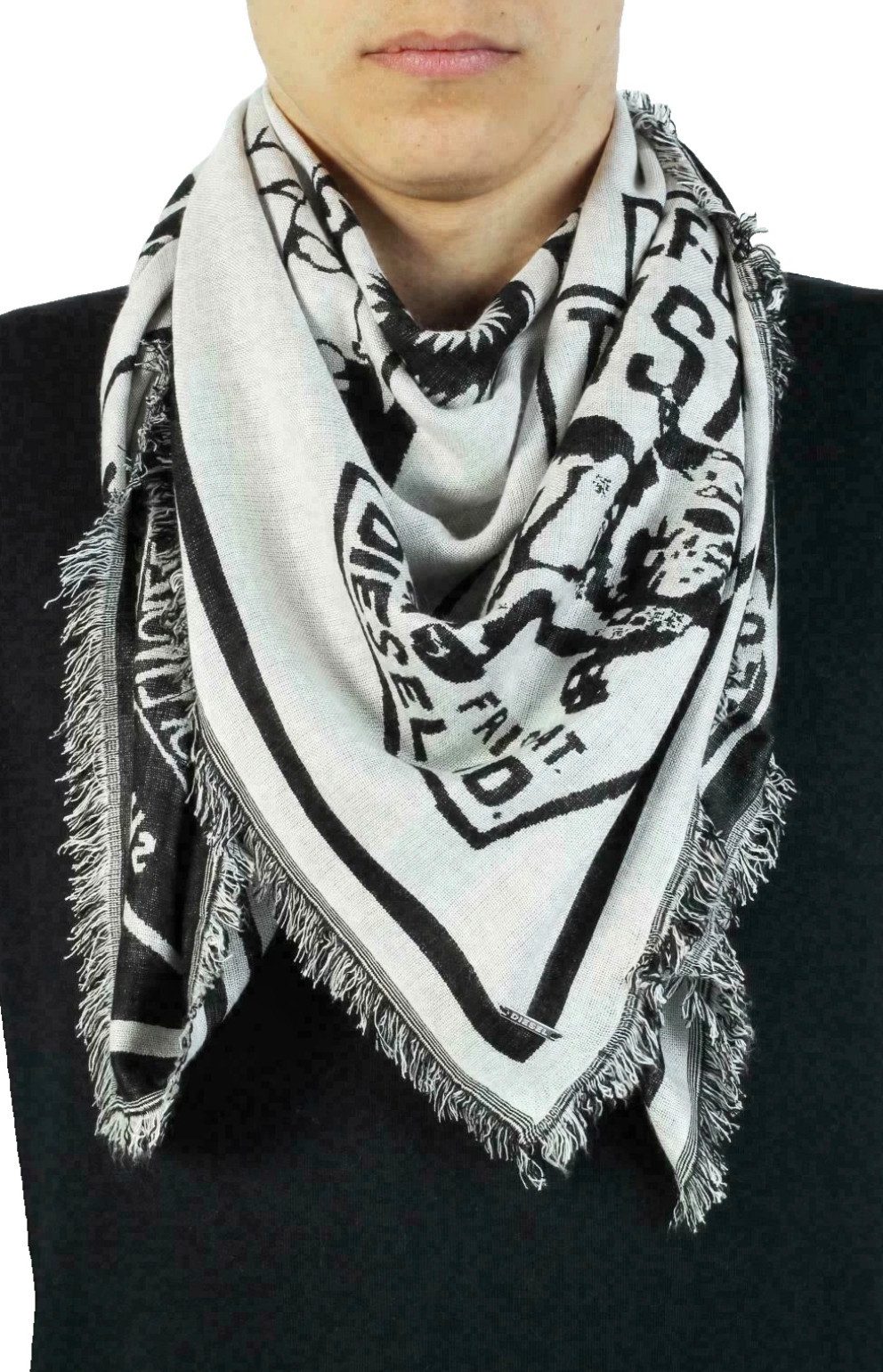 Diesel Schal XXL Halstuch Tuch Stole mit Multi Logo, Ikonischer Vintage-Patchprint mit Club Logo-Motiven