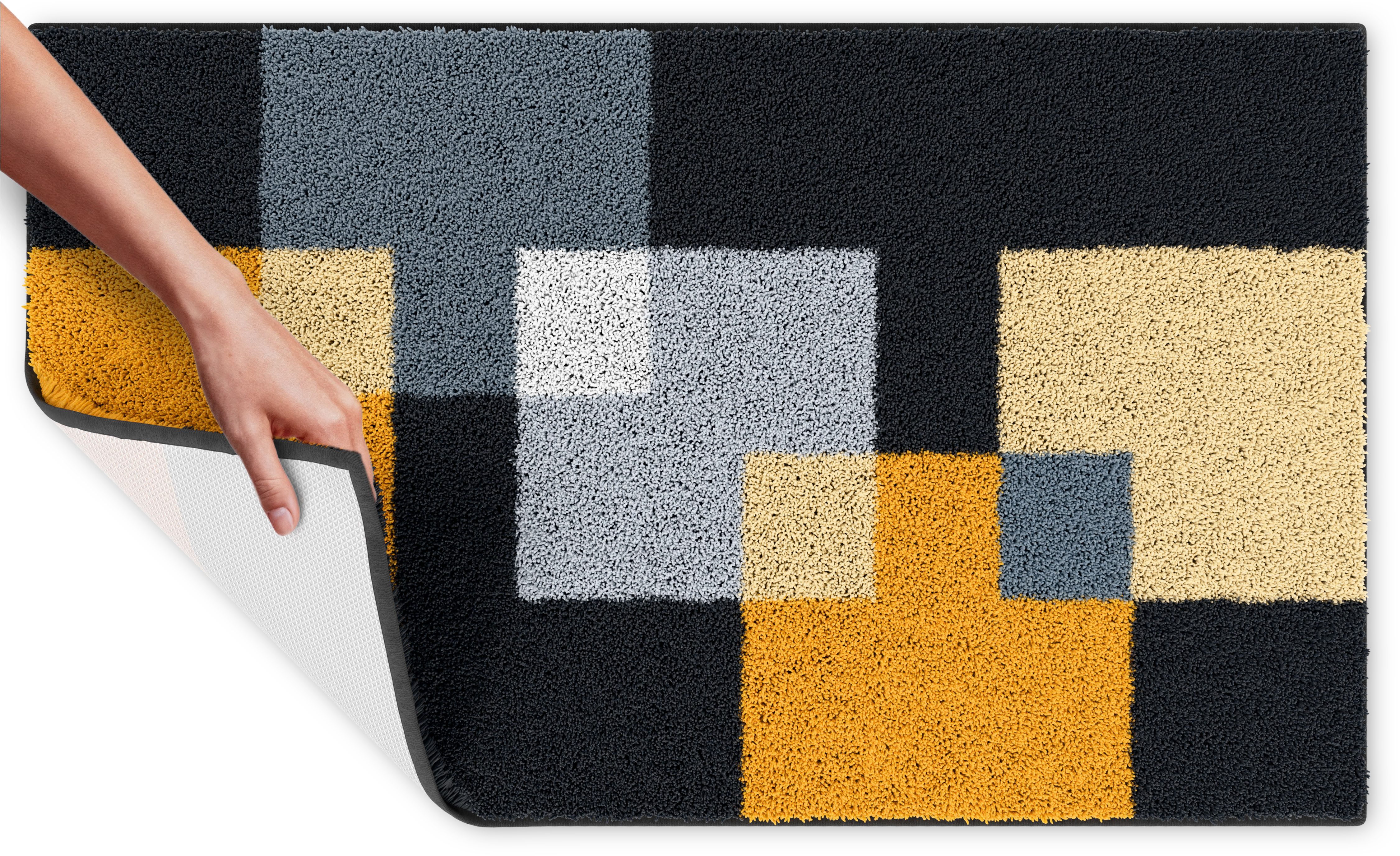 Grund Badematte Paxos, Höhe 20 mm, rutschhemmend beschichtet, fußbodenheizungsgeeignet, strapazierfähig, Polyacryl, rechteckig, geometrisches Design, modern, flauschig, softer Flor, Made in Europe